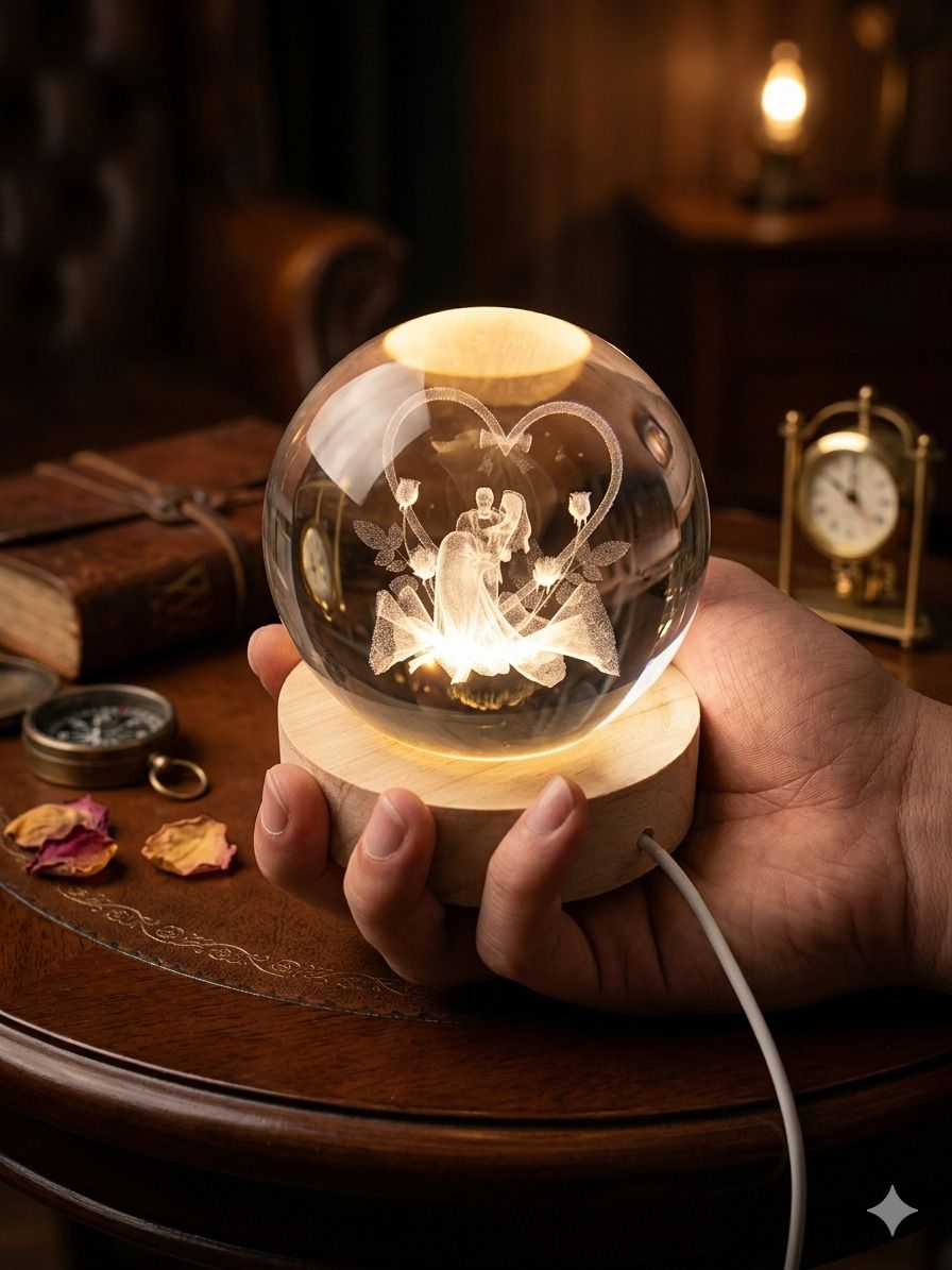 3D Crystal Couple LED Lamp with Wooden Base Romantic Wedding Gift Decor Table Lamp-image-33