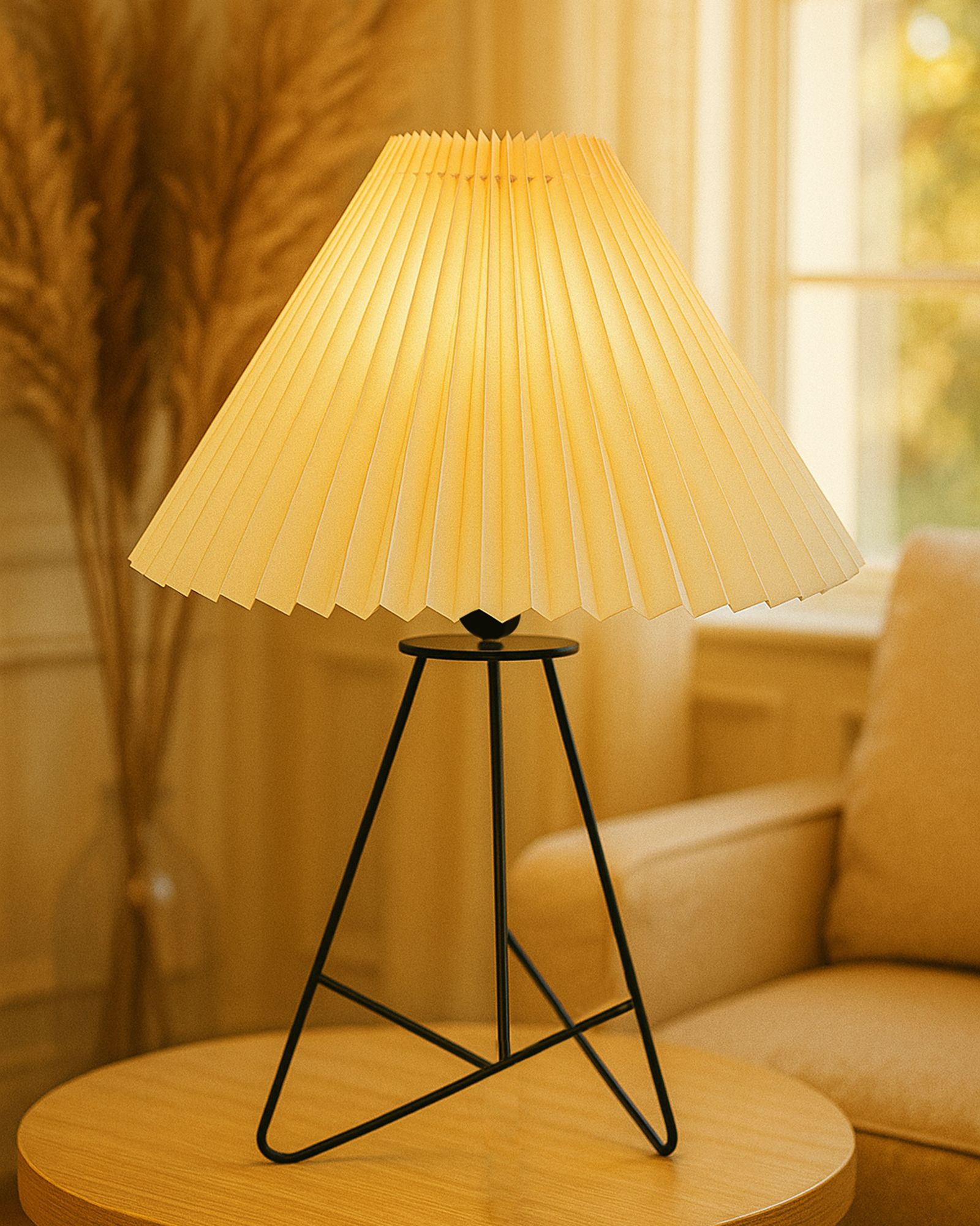 glowhere Retro Wire Base Table Lamp, Pleated Off-White Shade for Bedroom & Living Room Table Lamp-picture-0