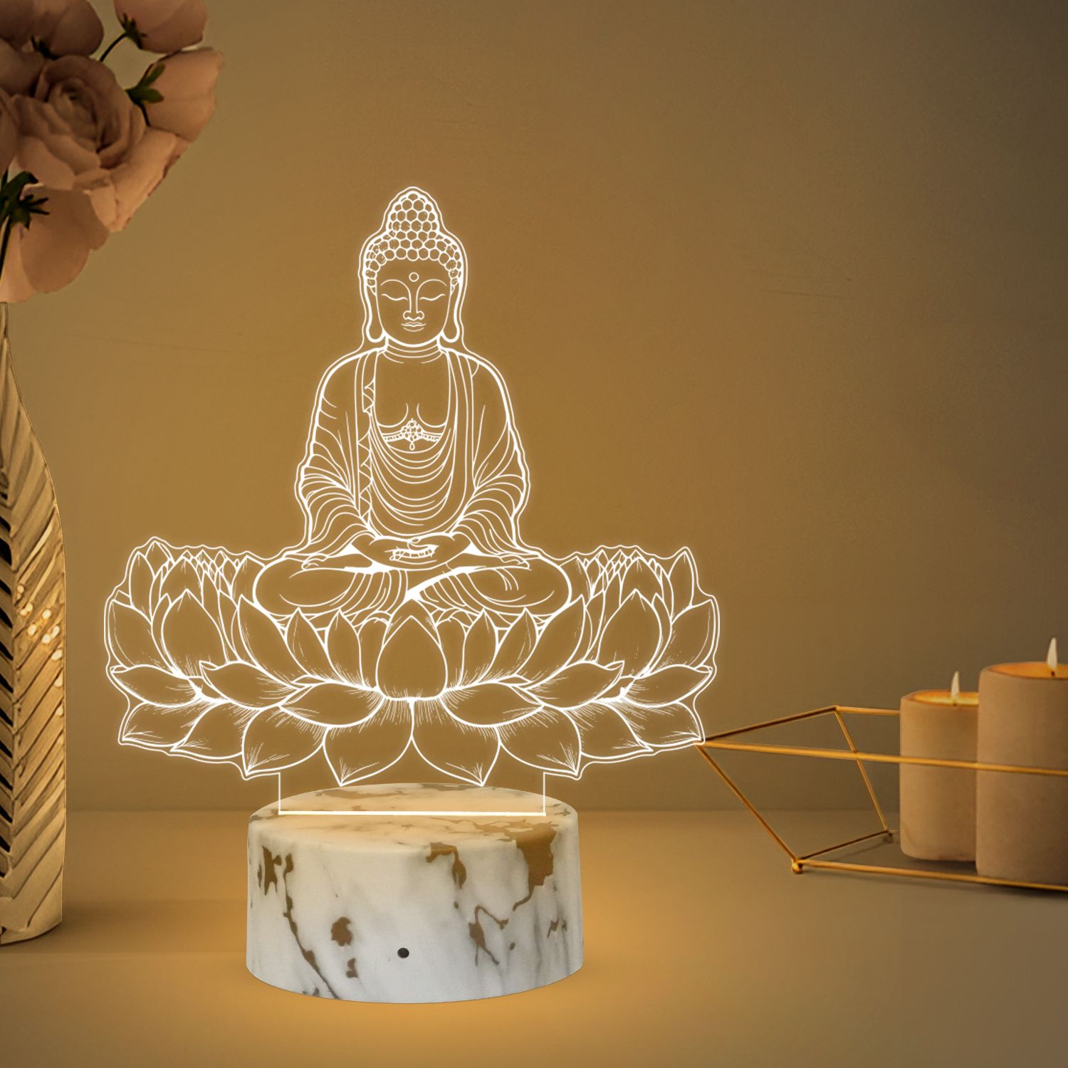 gift me bazar Buddha 3D Illusion Night Lamp for Bedroom Living Room & Mediation Room Table Lamp-picture-25