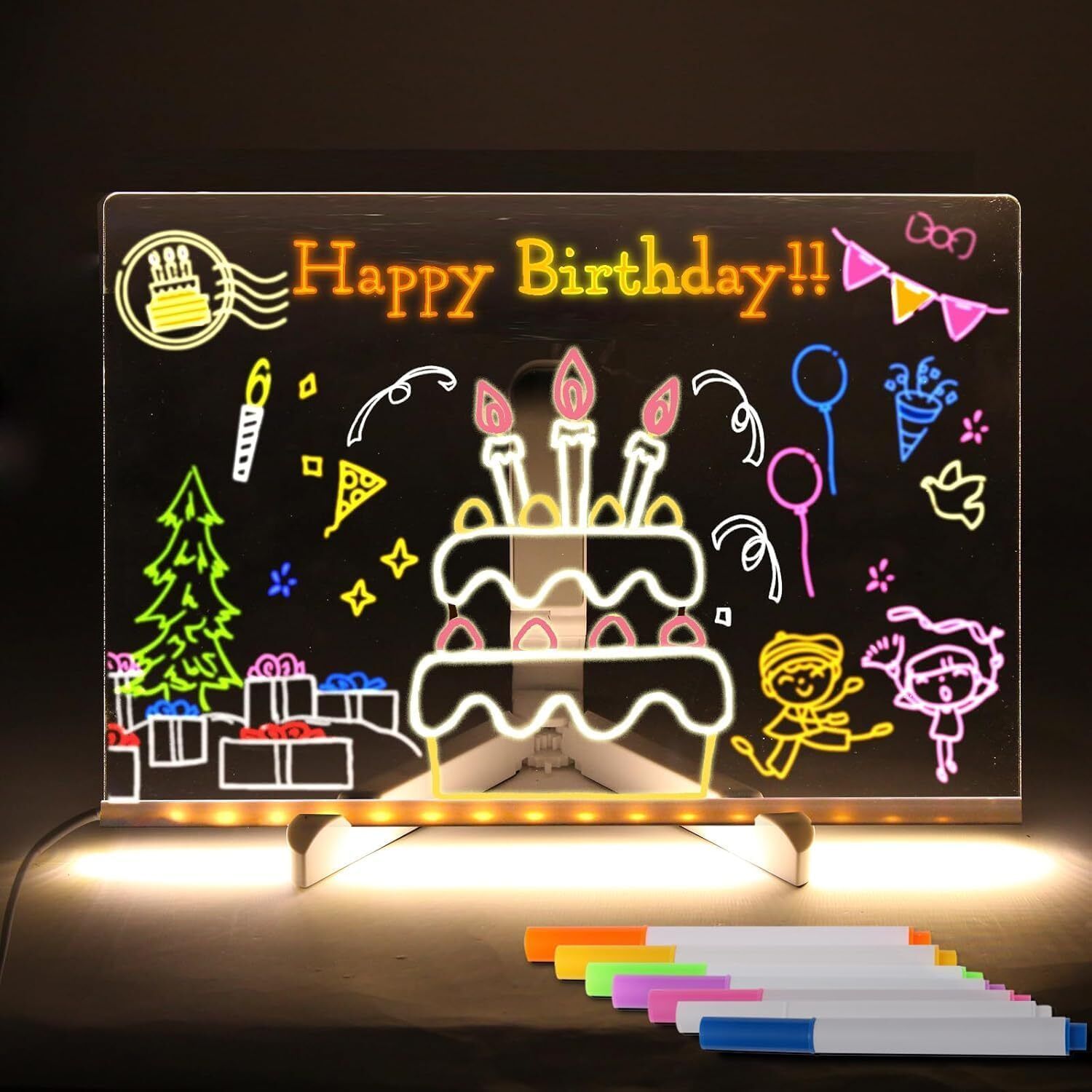 Large 3D Acrylic LED Writing Board (20x30 cm) with 12 Pens Table Lamp-image-41