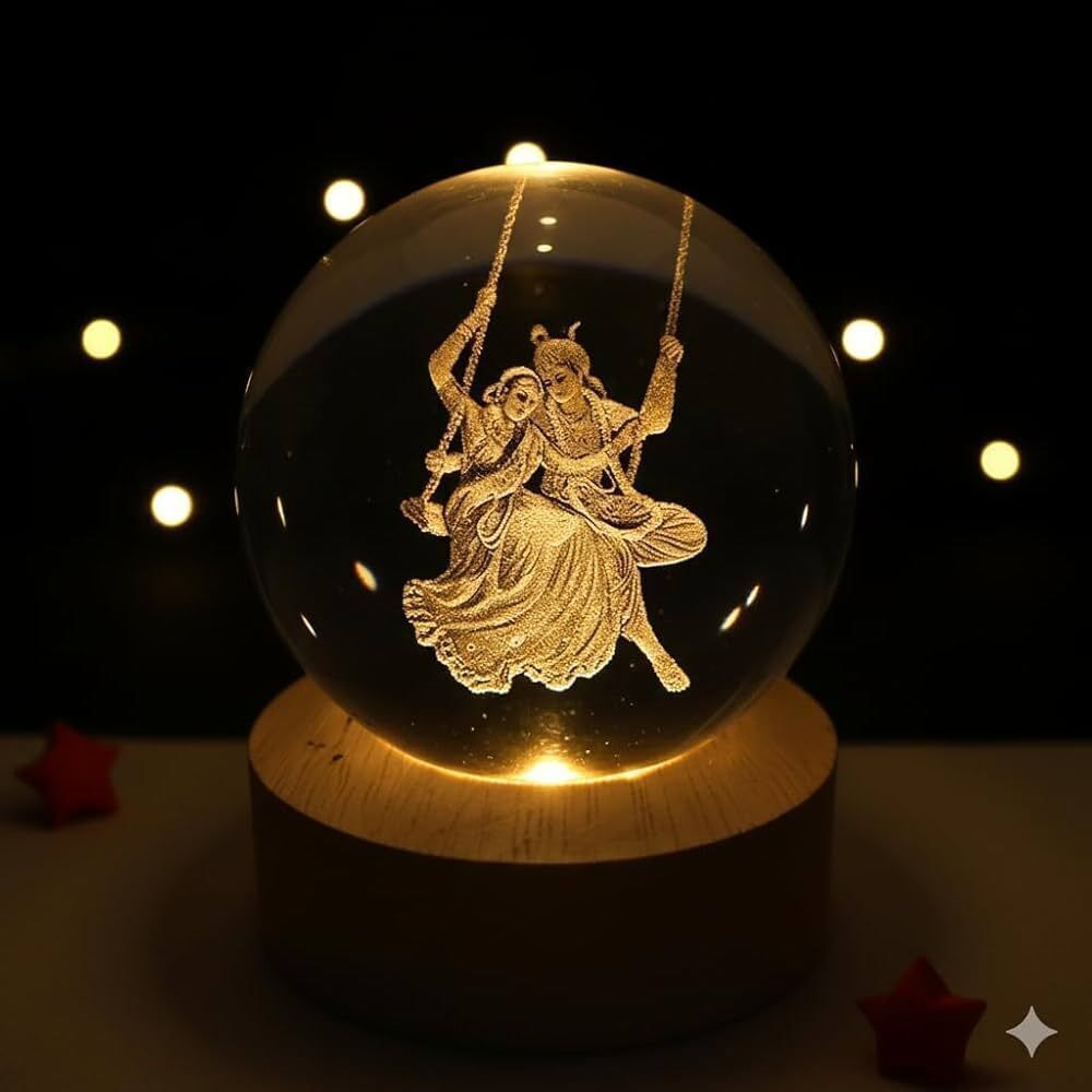 dream decor 3D Crystal Ball Night Lamp with Radha Krishna Table Lamp-picture-20