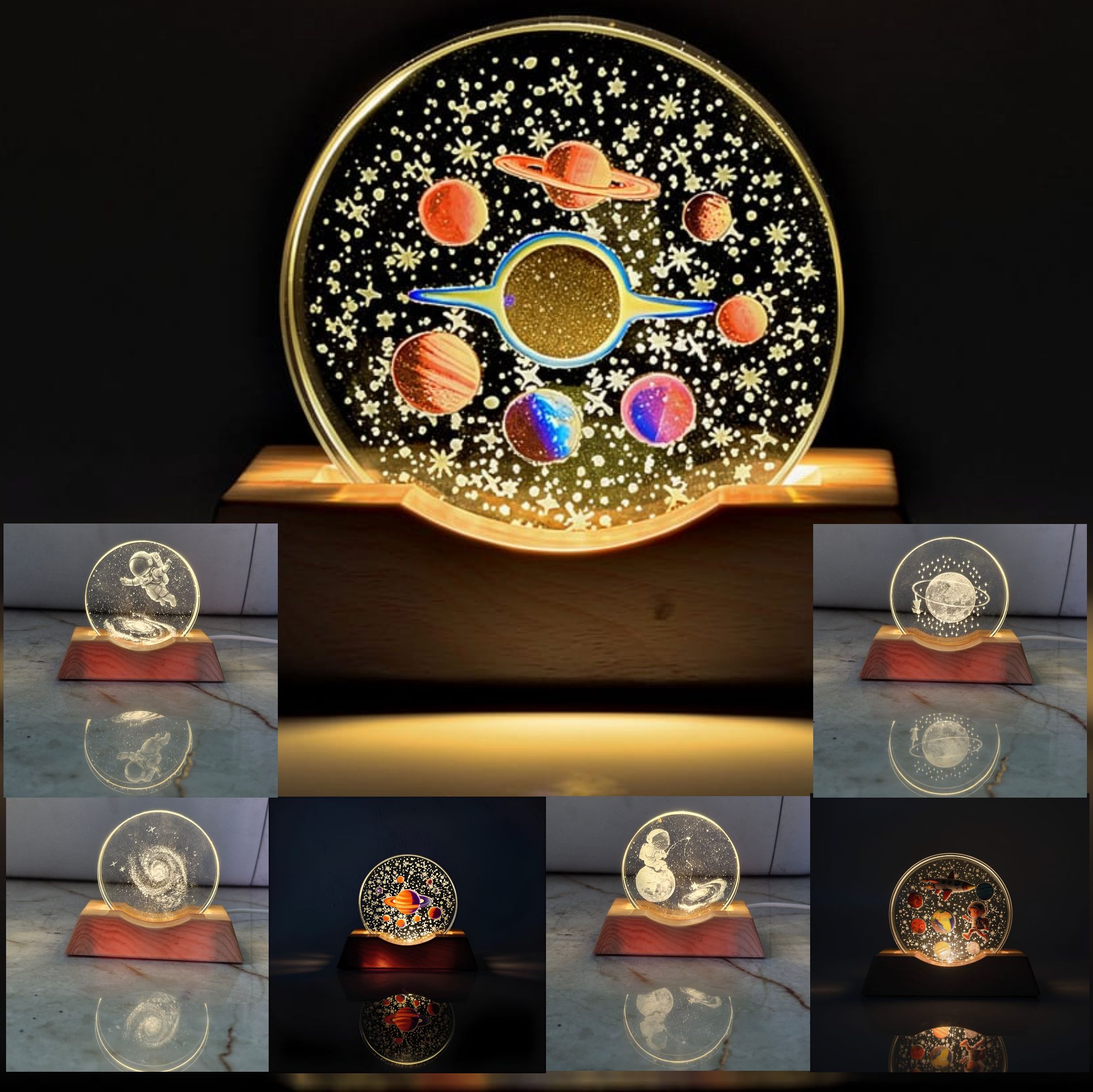 Space Theme Planet LED Night Lamp Wooden Stand Home Decor Light Night Lamp-image-8