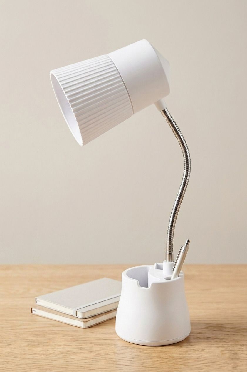 Modern Multi-Purpose Flexible Lamp with Pen Holder, White, B22 Base (No Bulb) Study Lamp-image-33