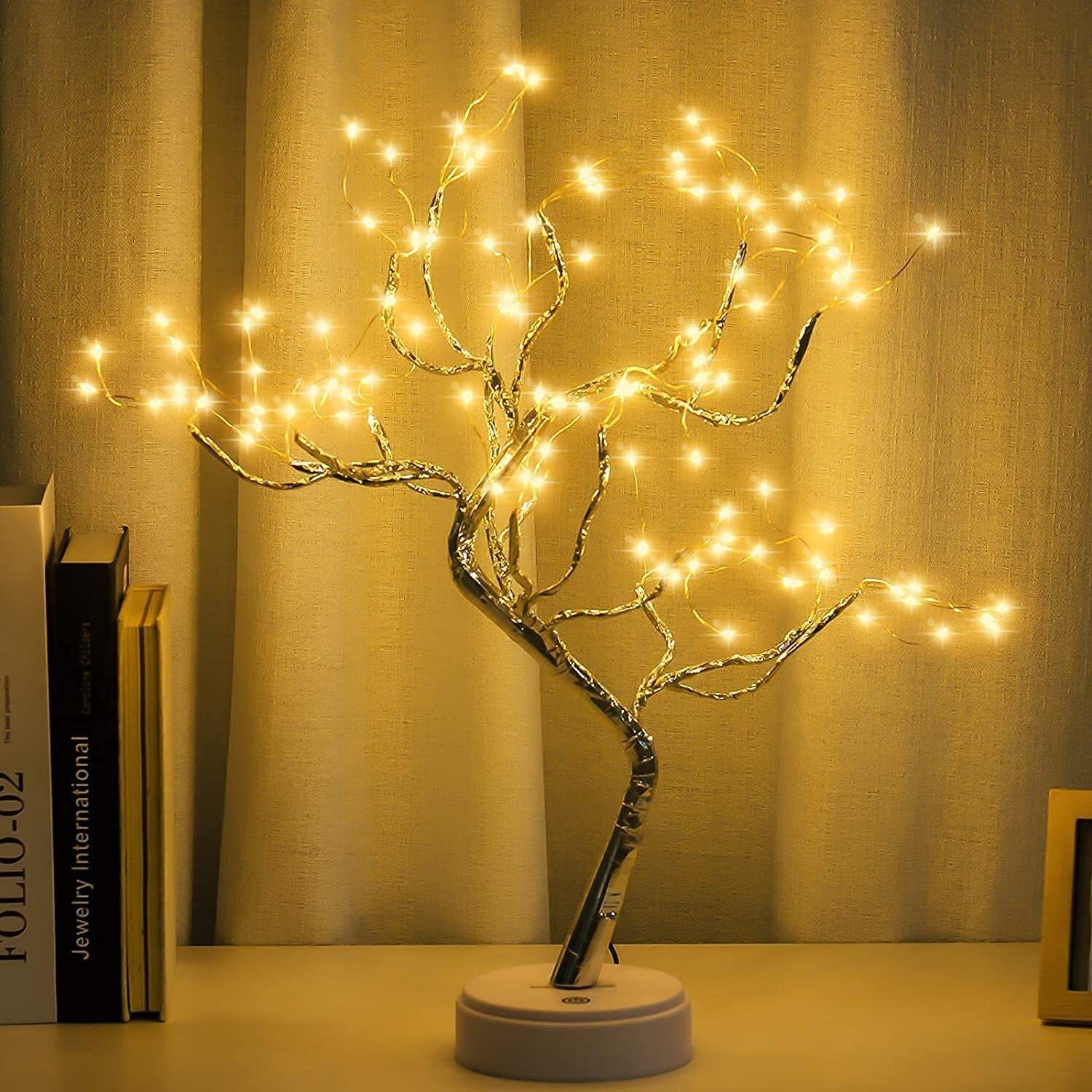 20 inch Bonsai Lighted Tree with 36 Pearls LED, Decorations Table Tree Lamp Lights, Battery/USB Operated, DIY Artificial Tree for Wedding Party Gifts Indoor Outdoor Decor (Warm White) Table Lamp (29 cm, Yellow) Table Lamp