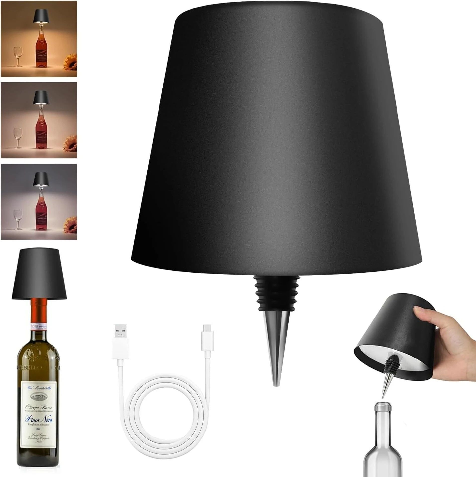 3-Color Touch Light,USB-C Rechargeable Wireless LED Lamp for Home,Bar Table Lamps Lamp Shade-image-36