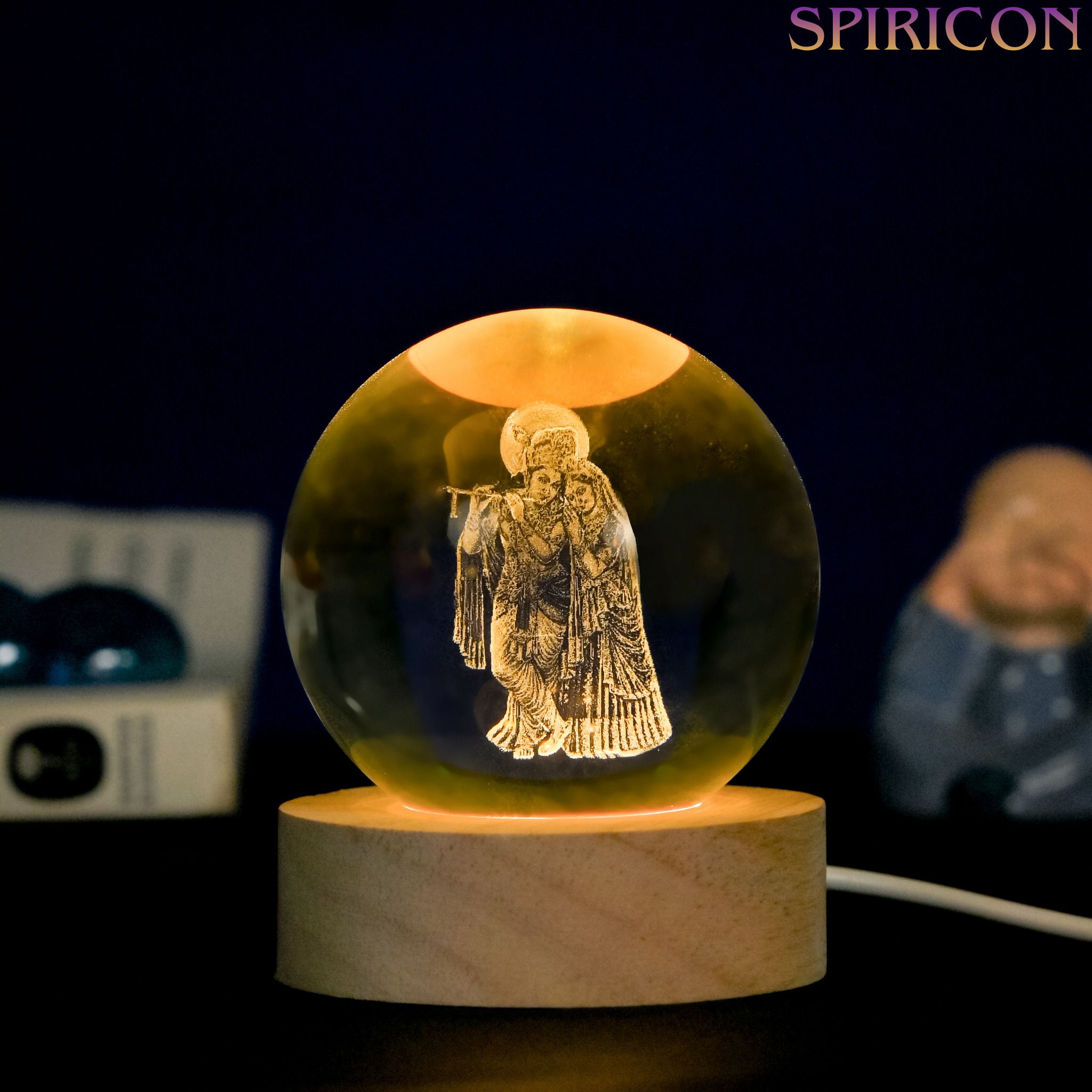 3D Crystal Ball Radha Krishna LED Night Lamp with Wooden Base4 Night Lamp-image-35