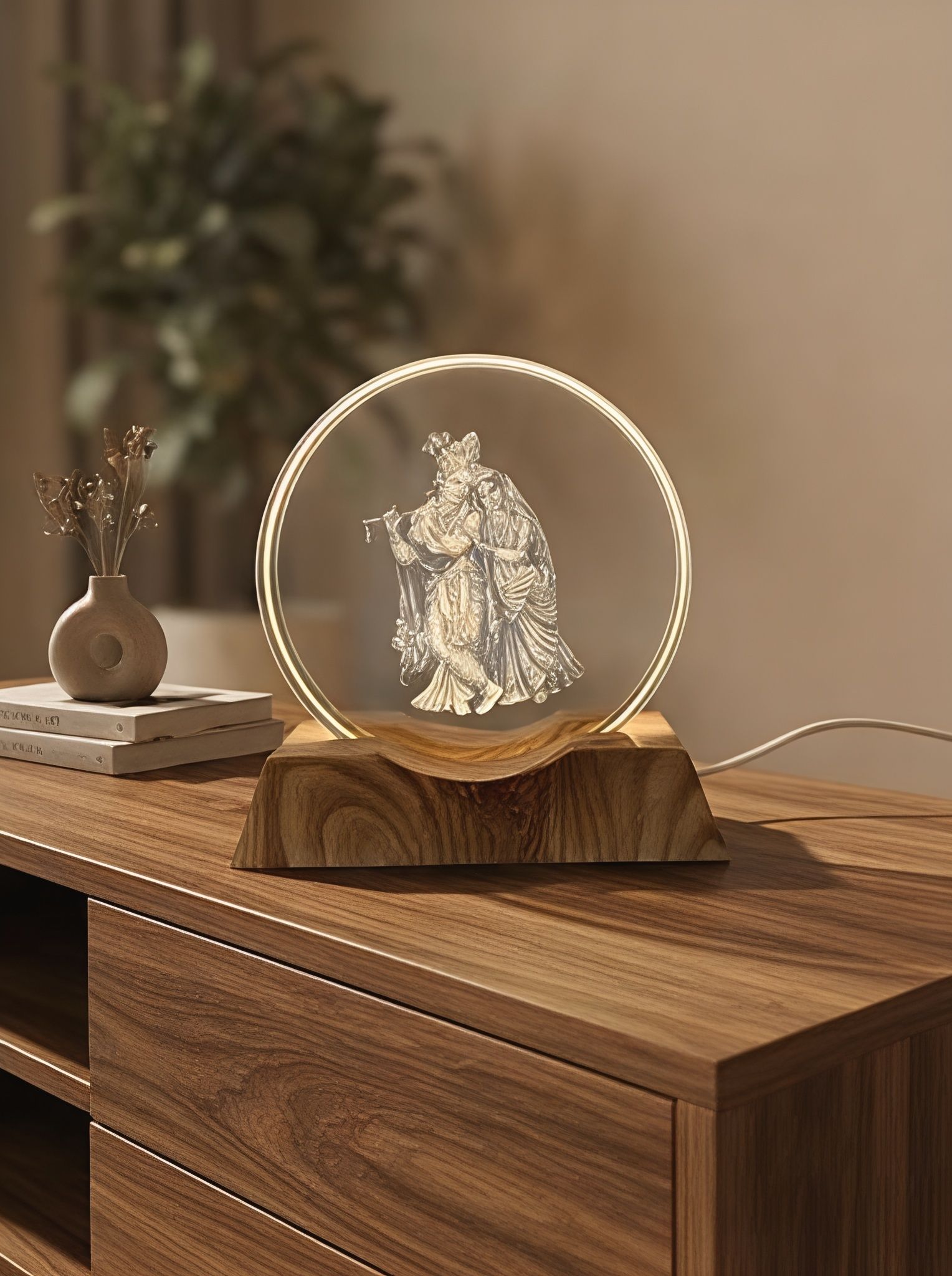 Radha Krishna CLEAR Acrylic 3D LED Lamp with Wooden Design Base Night Lamp-image-34