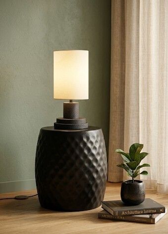 Metal Table Lamp in Brown Leather Finish With Cream Shade Table Lamp-image-3