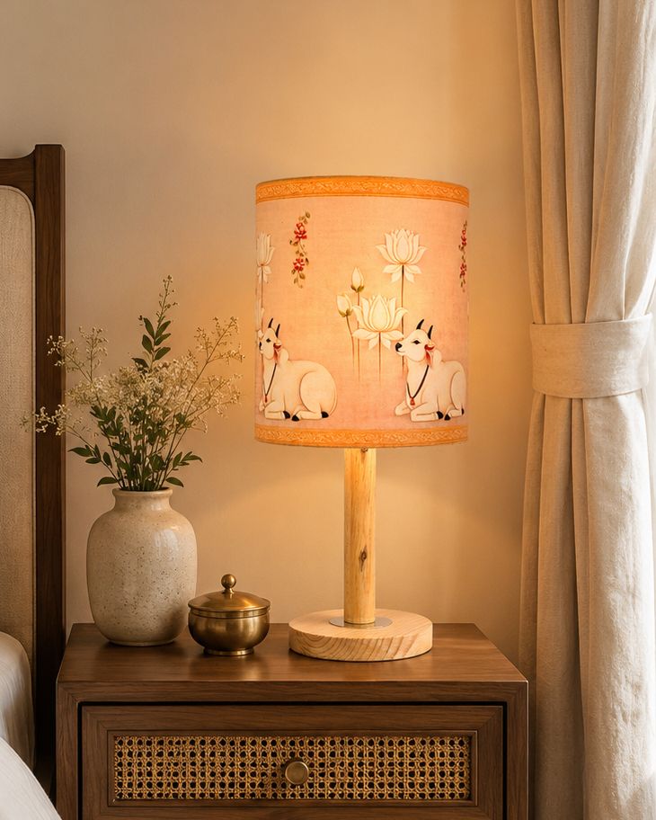 glowhere Modern Pinewood Lamp, Pichwai Art Shade for Bedroom & Study Lamp Table Lamp-picture-28