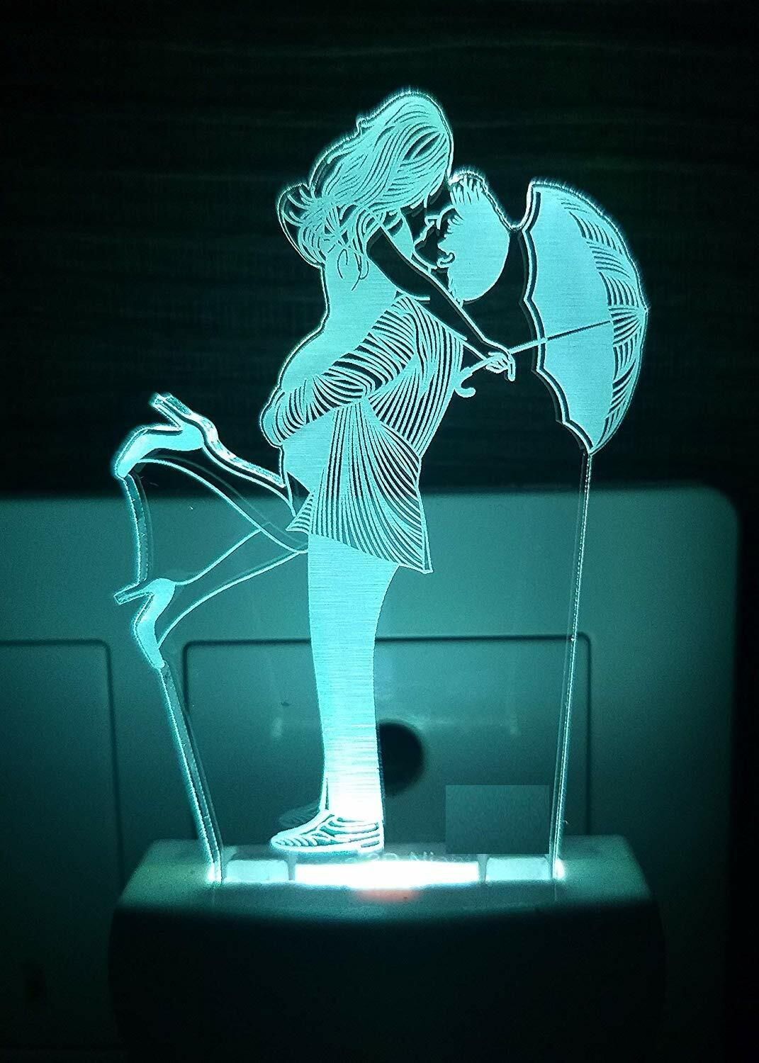 Romantic Love couple with Umbrella Acrylic Colour Changing 3D Illusion LED Night Lamp for Bedroom/Hotel Night LampWith 7 Color Changing lights (Small Size-10cm,Multicolor) Night Lamp-image-32