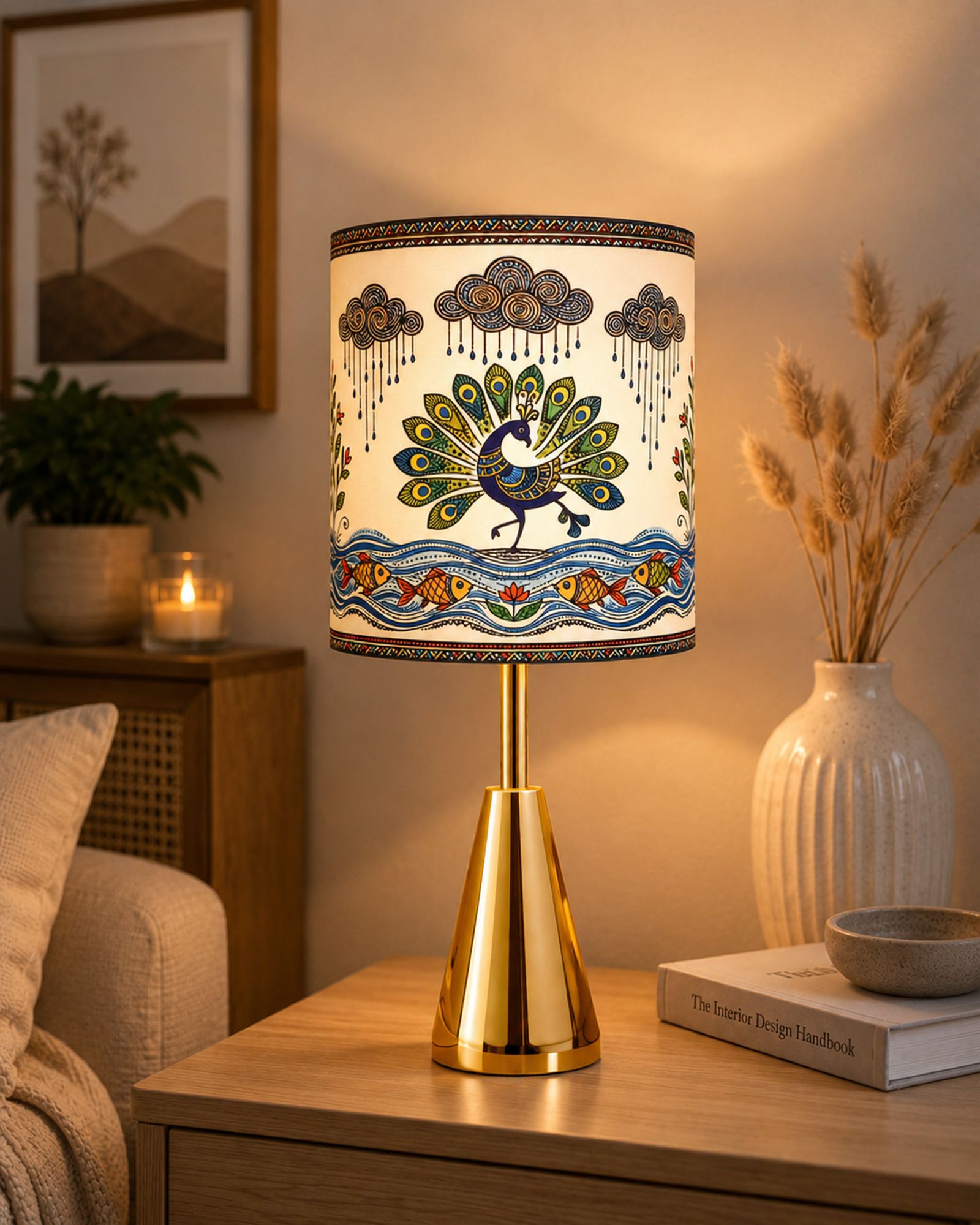 Luxe Gold Cone Table Lamp with Madhubani Art of India Shade Decor Lamp Table Lamp-image-12