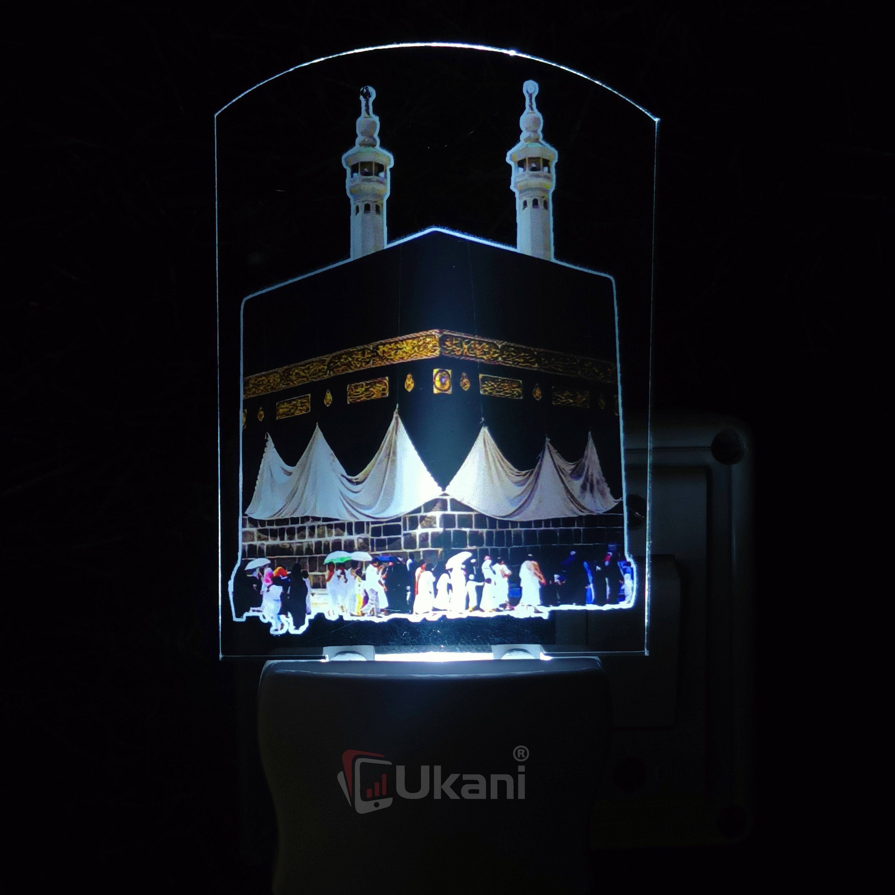 ukani MAKKAH MADINA UV Printed Acrylic 3D Illusion White Colour LED Plug and Play Night Lamp-picture-2