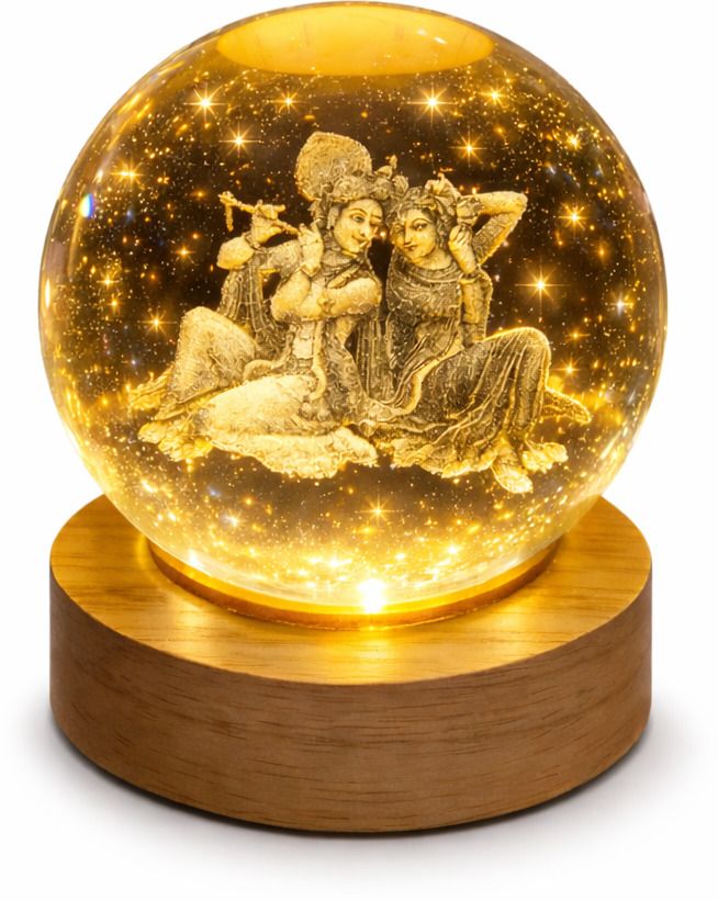 Radha Krishna 3D Crystal Ball LED Night Lamp with Wooden Base Home Décor Table Lamp-image-33