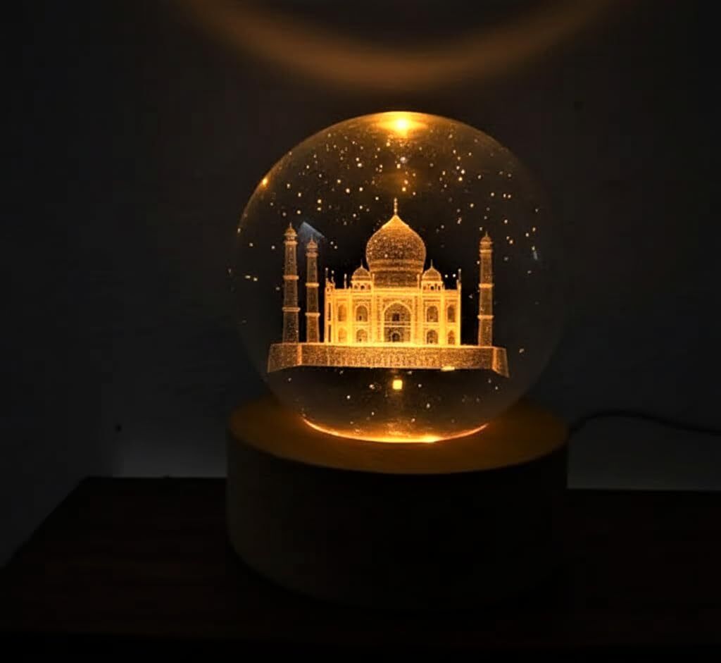 dream decor 3D Taj Mahal Crystal Ball LED Night Lamp for Bedroom, Home Decor & Gift Table Lamp-picture-27