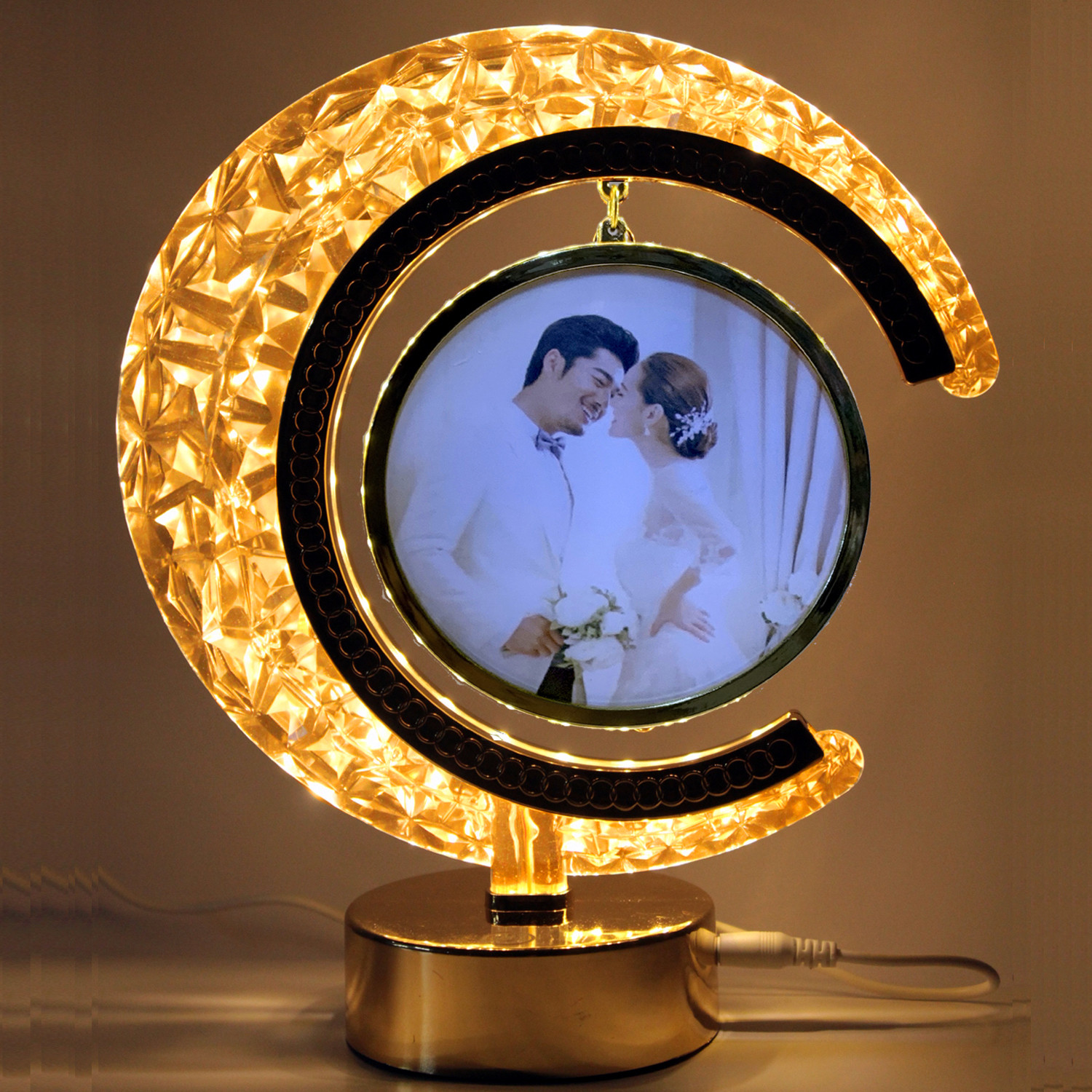 framzy LED Crystal Moon LAMP Photo Frame for Gifting, Surprise and Anniversary Gifting Table Lamp image 1