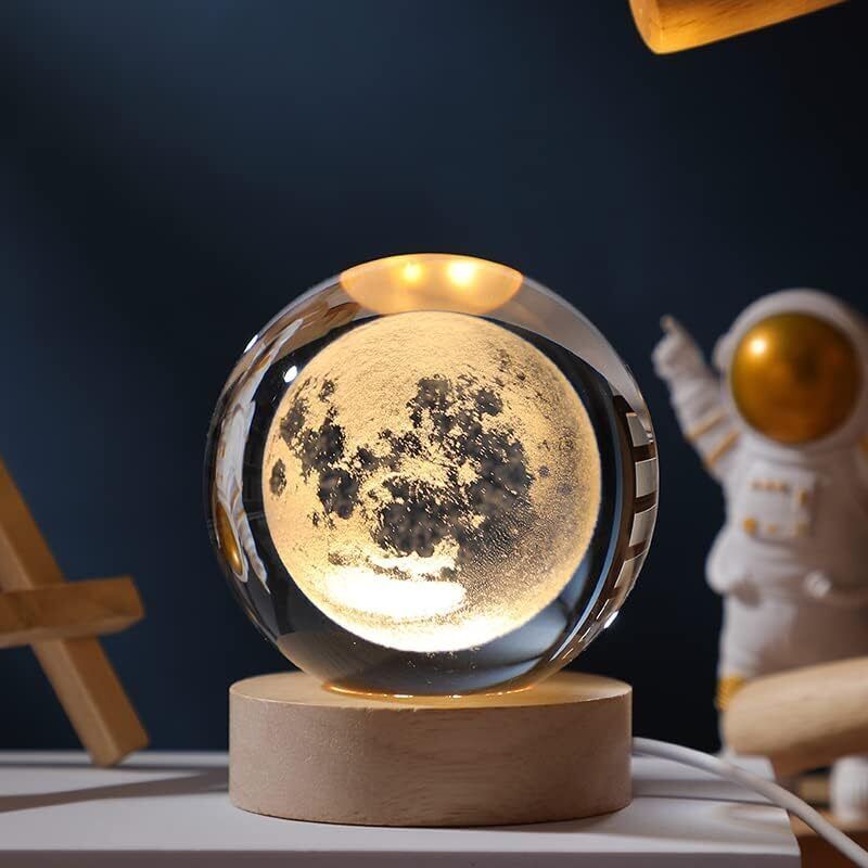 3D Moon Crystal Ball Night Light for Kids with Yellow LED Light Base Table Lamp-image-33