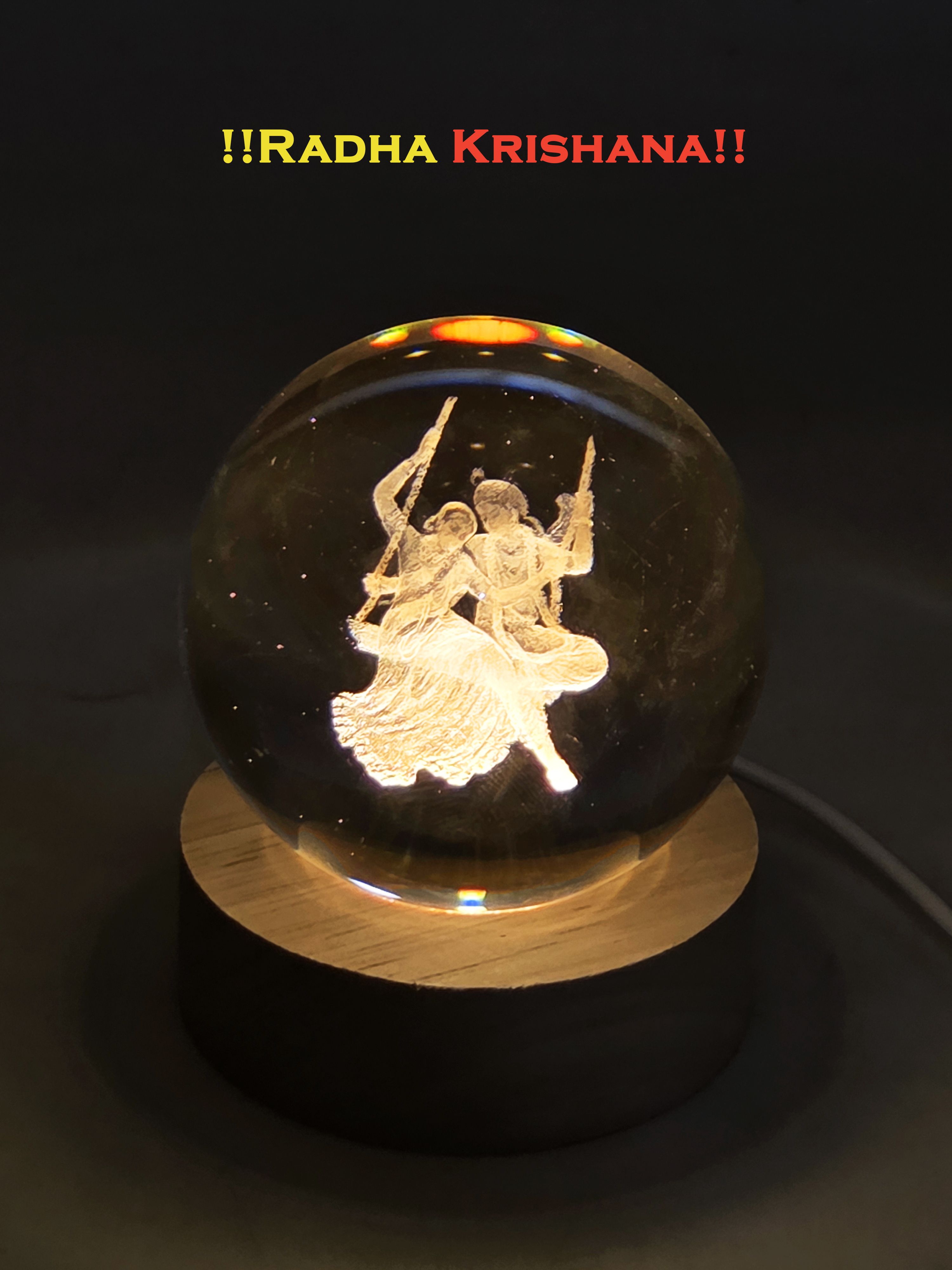 3D Radha Krishna Crystal Night Lamp with LED Wooden Base| Night Lamp