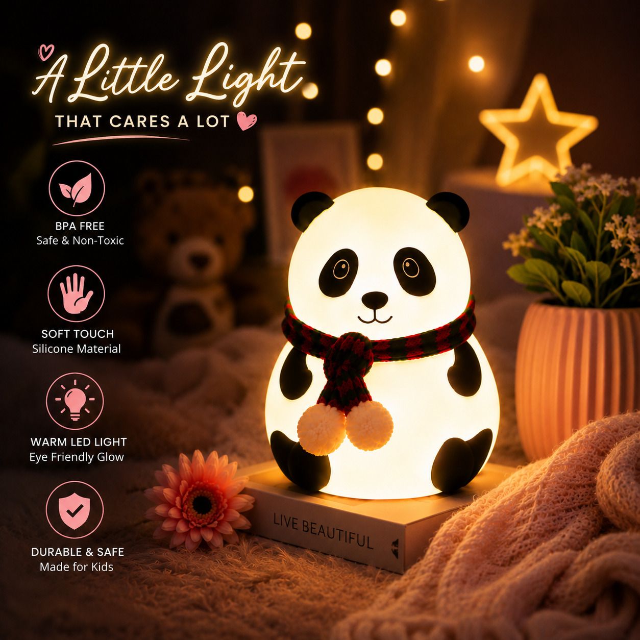 Cute Panda LED Night Lamp for Kids Bedroom Soft Silicone Bedside Table Light Night Lamp-image-21
