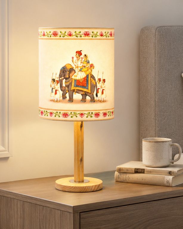 glowhere Modern Pinewood Lamp, Rajasthani Art Shade for Bedroom & Study Lamp Table Lamp-picture-27