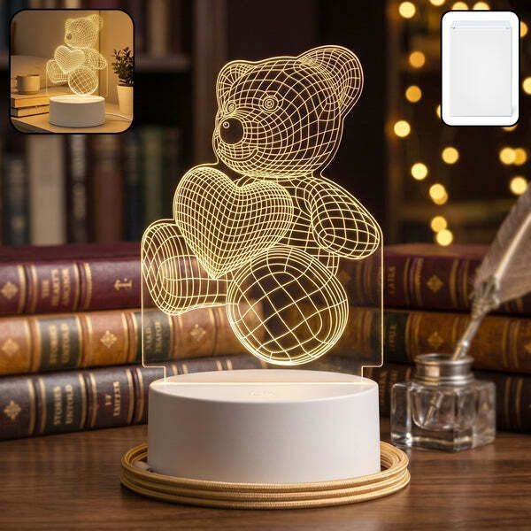 3D Teddy Bear LED Night Lamp with Heart Design Soft Glow Desk Light Night Lamp-image-31