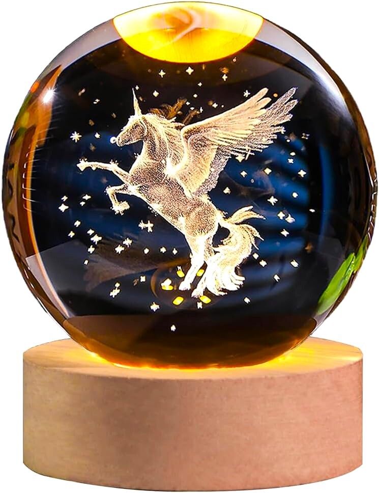 3D Crystal Ball Unicorn Night Light with Wooden Base Table Lamp Table Lamp-image-18