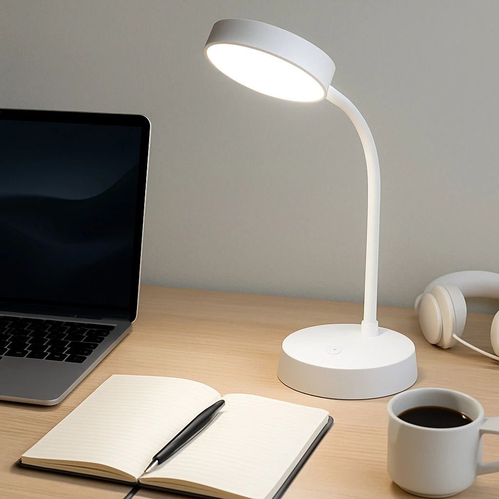 White LED Table Lamp – 3 Brightness Modes, Touch Control, Rechargeable Study Lamp