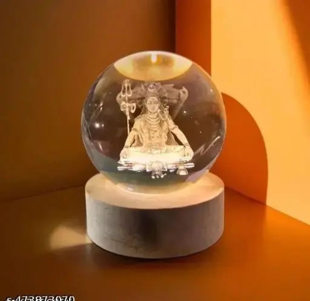 3D SHIV CRYSTAL BALL LIGHT Night Lamp (12 cm, Multicolor) Table Lamp-image-20