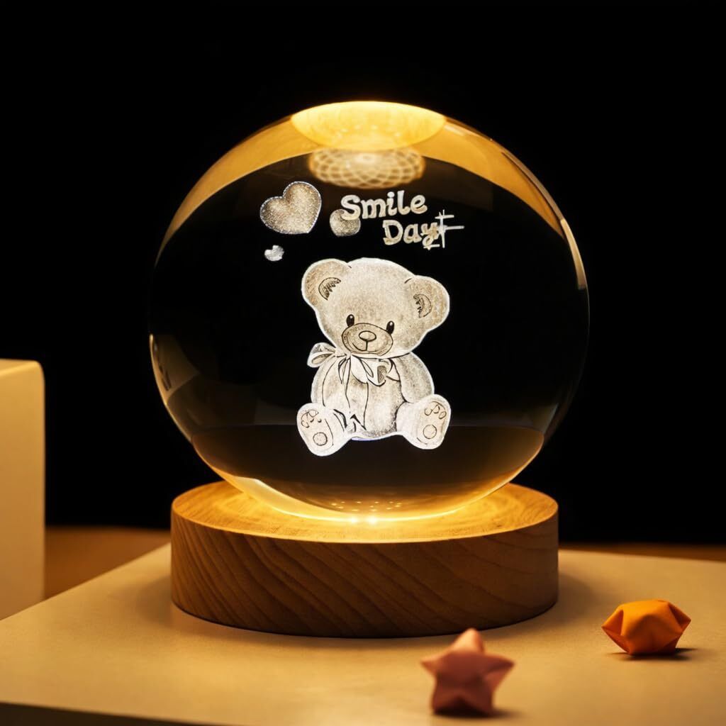 3D Smile Day Crystal Ball Figurine LED Light Base Home Decor Display Table Lamp-image-38