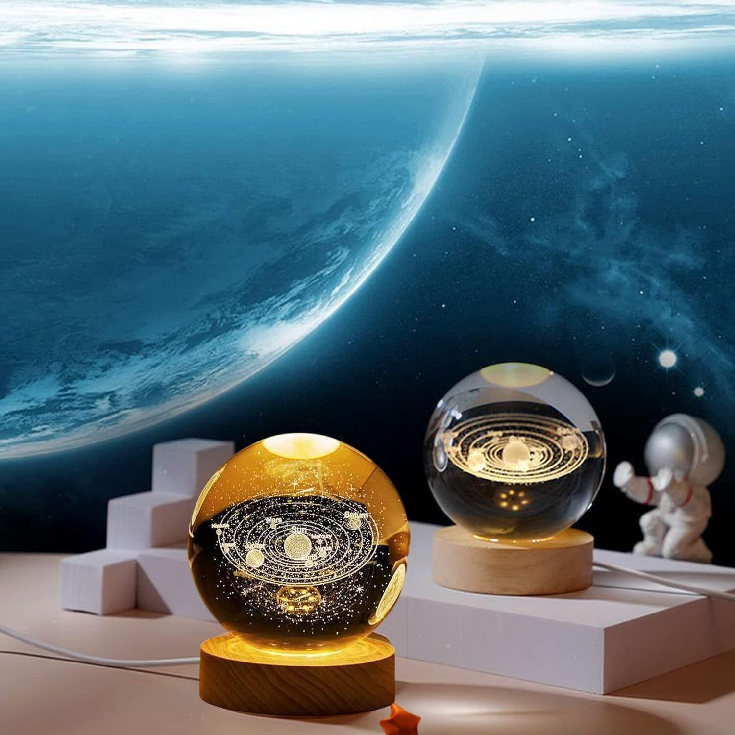 3D Moon Crystal Ball Night Light,2.4 inch Glass Ball with Led Wood Base Lamp Night Lamp-image-40