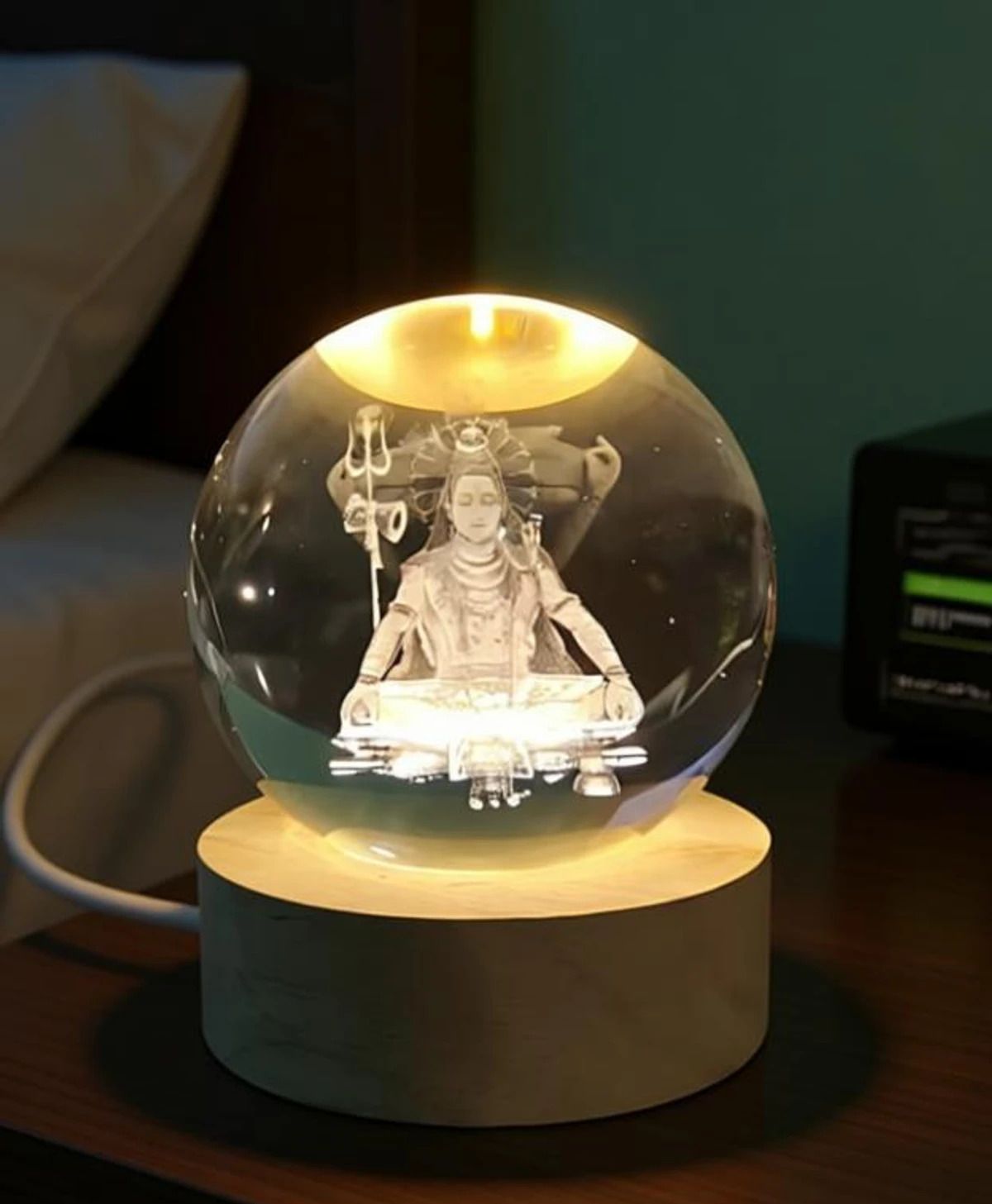 3D Lord Shiva Crystal Ball LED Night Lamp with Wooden Base Night Lamp-image-19