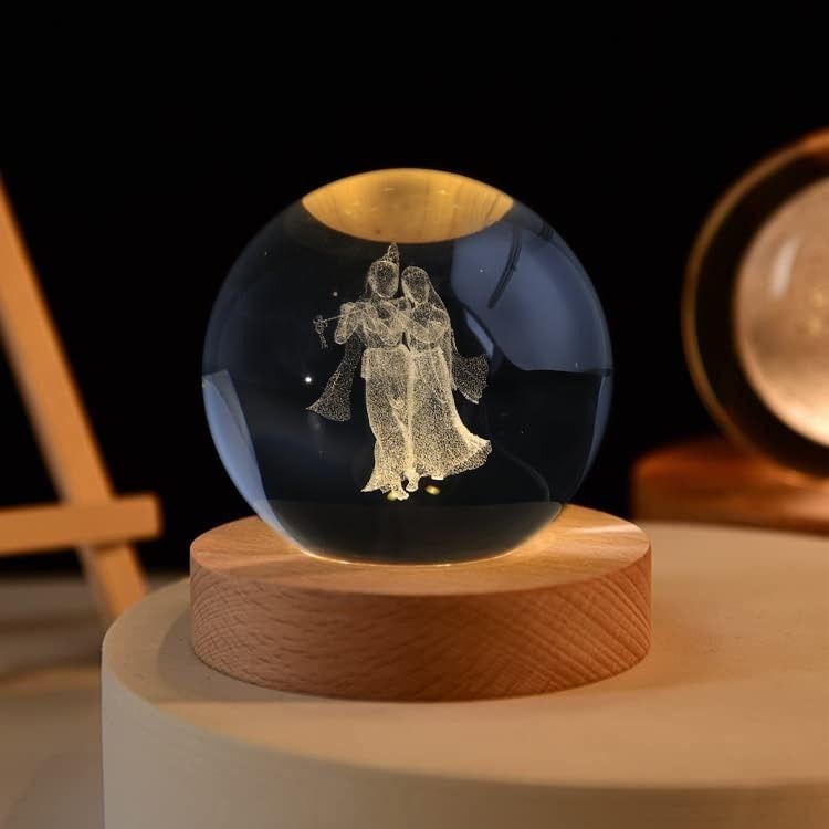 3D Crystal Radha Krishna Lamp with Wooden LED Base - Perfect for your Home Night Lamp-image-32