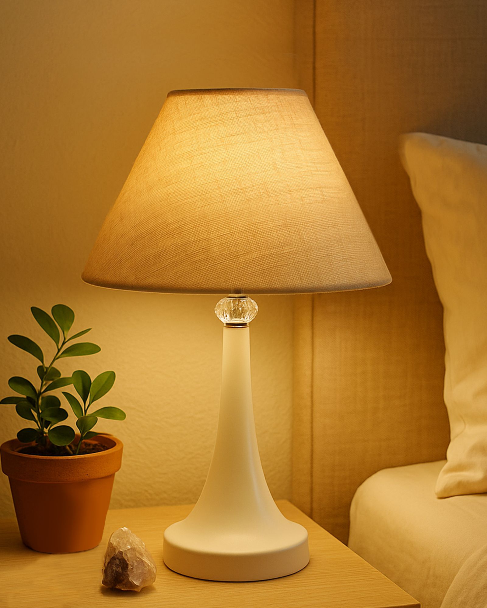 Farmhouse Matte Table Lamp, Jute Cone Shade, E27 Bedside & Living Room Table Lamp