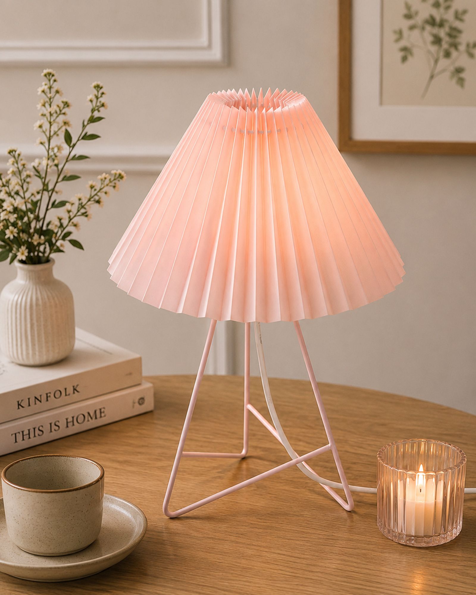 Tripod Pink Base Lamp for Bedroom, Living Room & Study | Warm Light Modern Desk Table Lamp-image-49