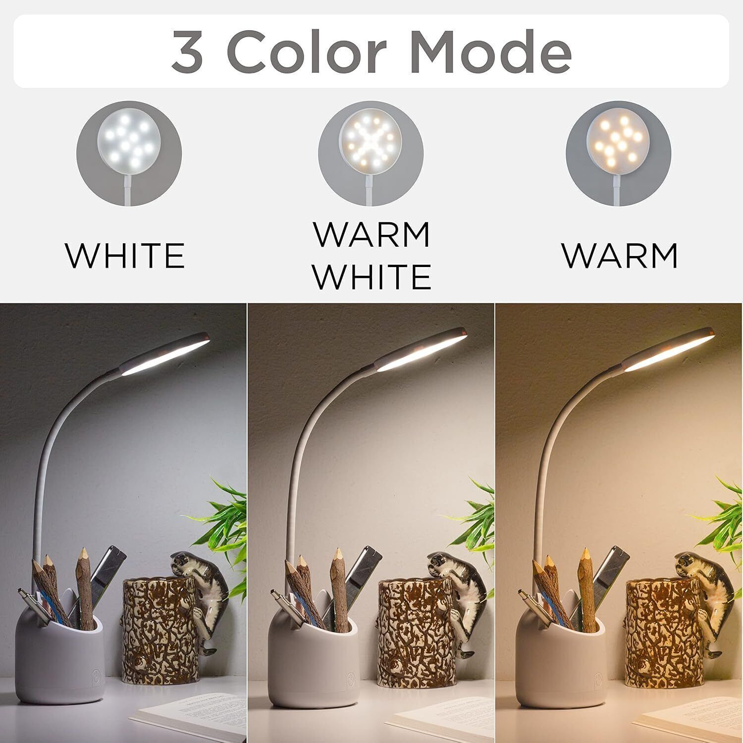 3 Colour Mode LED Study/Table/Desk Lamp with Pen Holder LED Touch-L129 Study Lamp