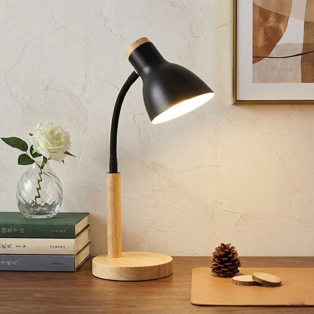 Modern Wooden Base Table Lamp for Study & Desk | Flexible Silicone Neck Study Lamp-image-45