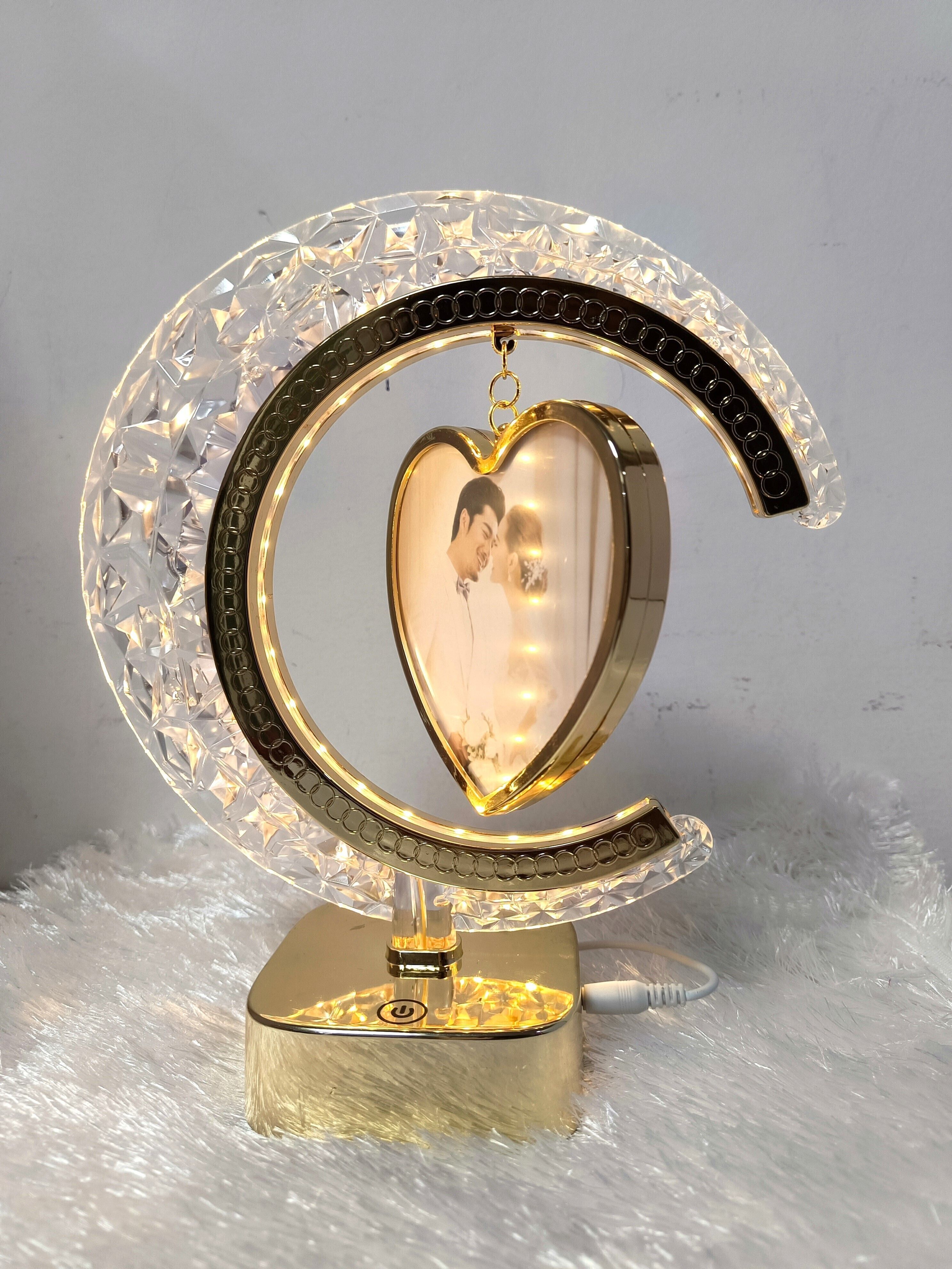 LED Half Moon Crystal Lamp Photo Frame for Birthday, Anniversary & Wedding Gift Table Lamp-image-23