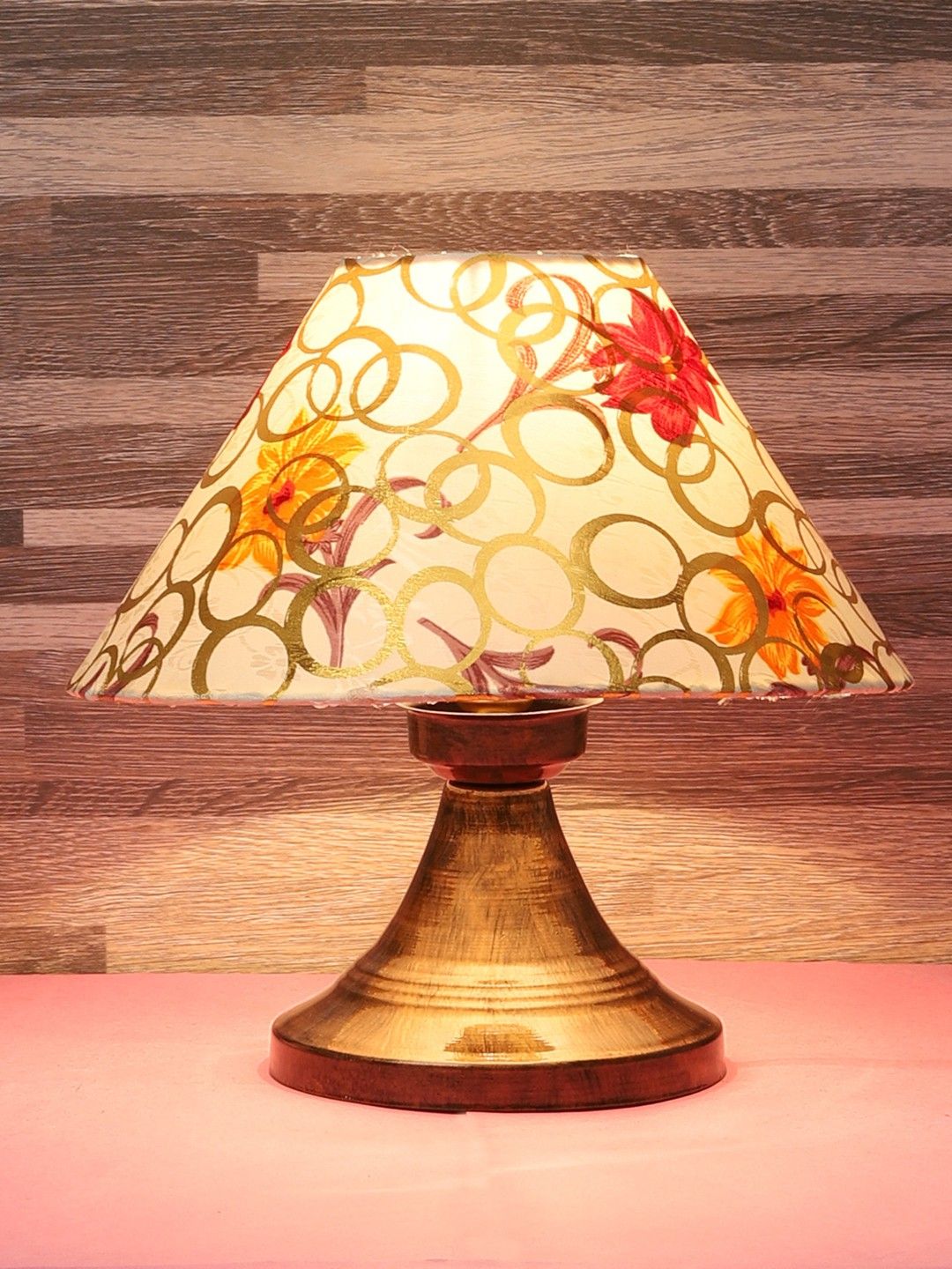 Yellow & Red Fabric Shade Table Lamp & Copper Metal Base Table Lamp-image-4
