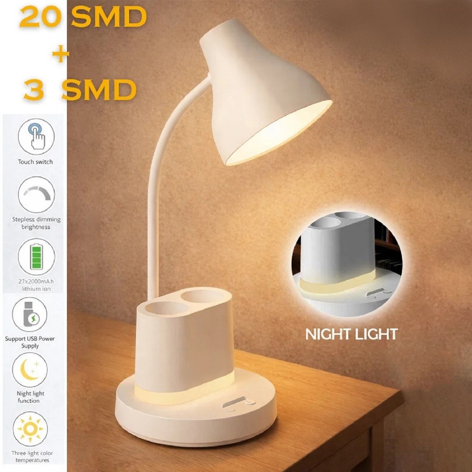 akr Powerful Rechargeable Lamp For Students With Pen Holder & Mobile Holder Study Lamp-picture-22