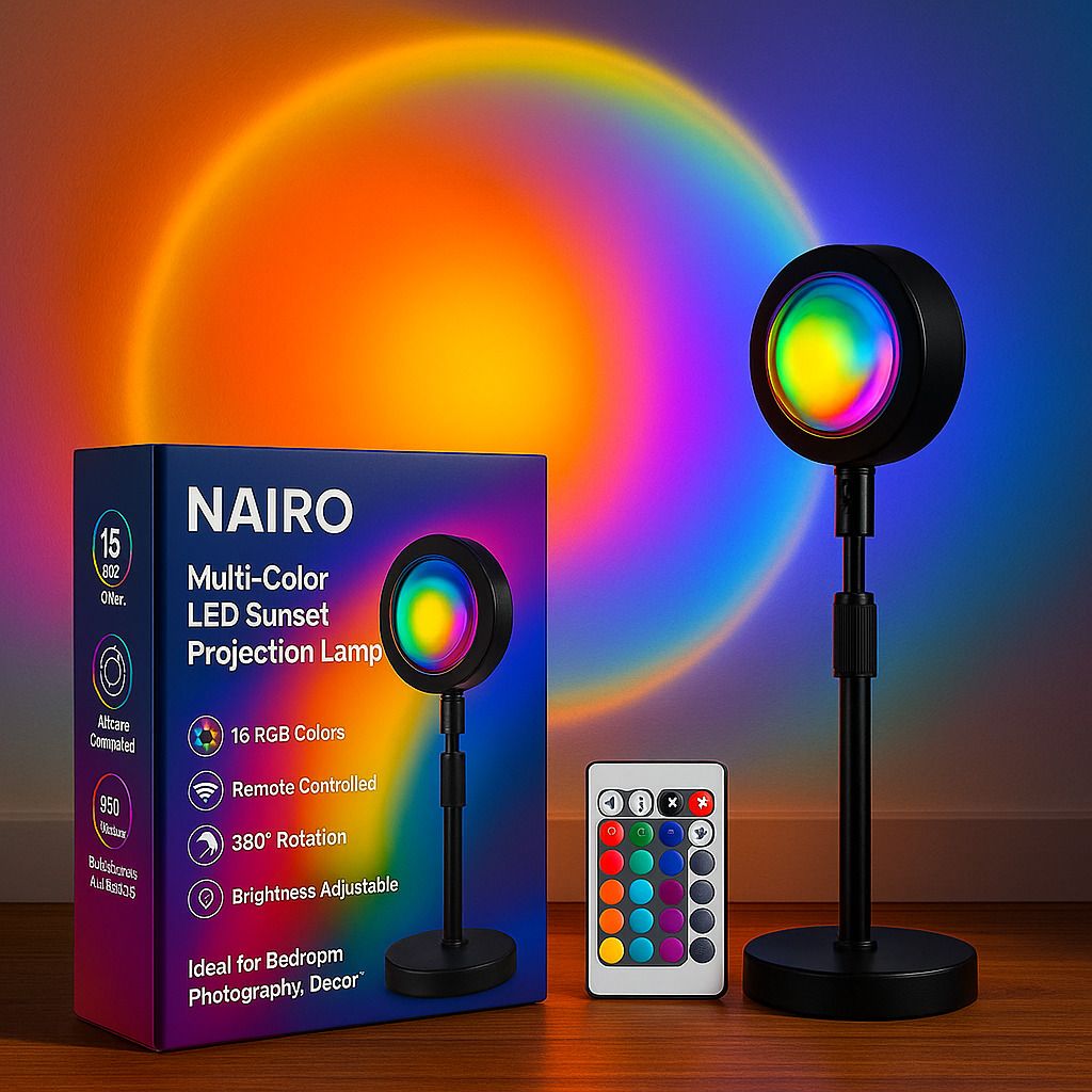 16 Color RGB Sunset Projection Lamp | Remote Control LED Mood Light Night Lamp-image-11