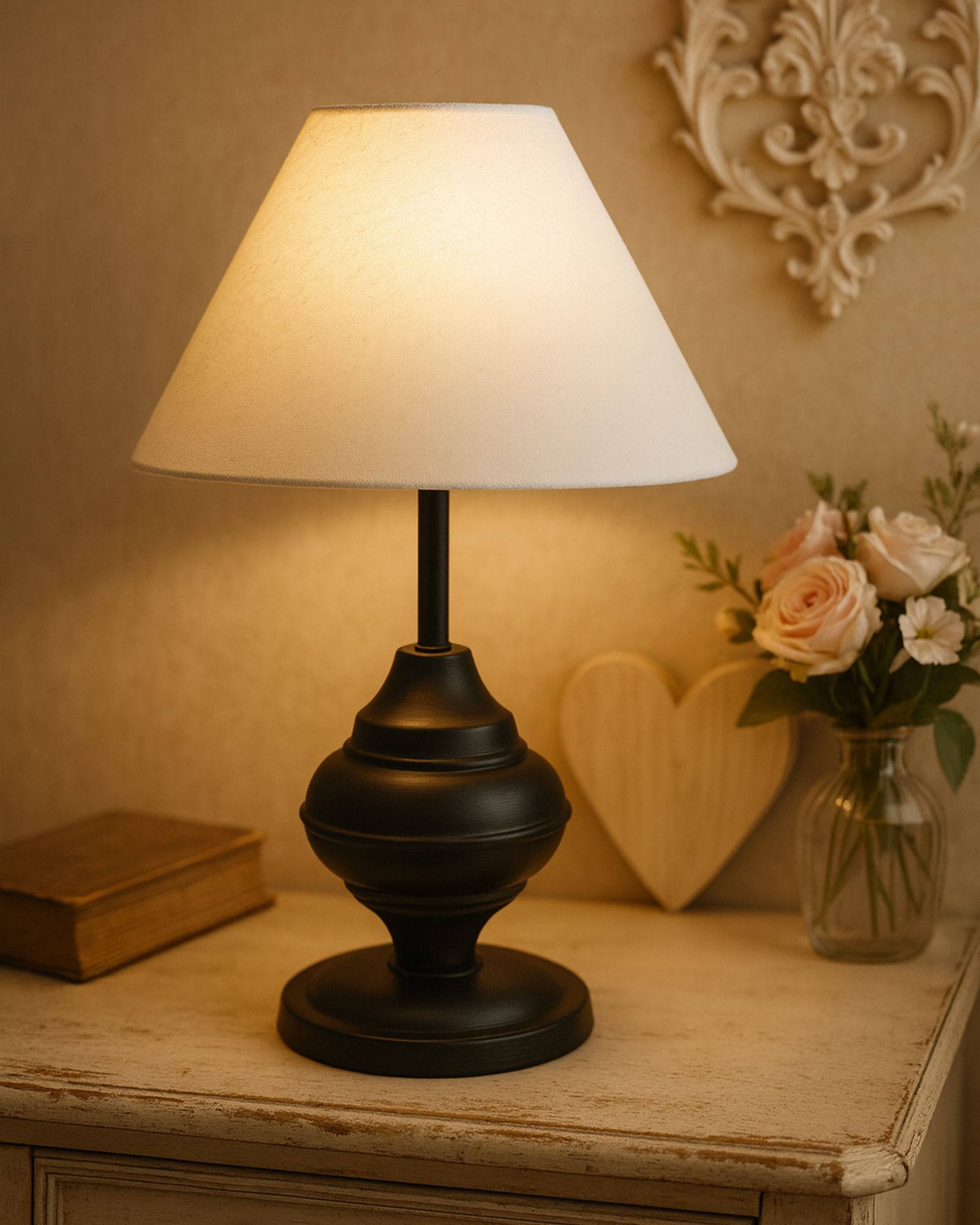 Modern Black Urn Table Lamp, White Cone Shade for Bedroom & Living Room Table Lamp-image-23