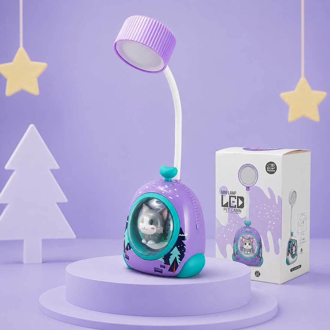 Cartoon Space Capsule Mini Cute Cat USB Rechargeable Desk Lamp Study Lamp-image-4