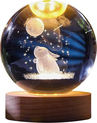 sharnga Moon Rabbit 3D Crystal Ball Night Light – USB LED Glass Lamp Night Lamp-picture-17