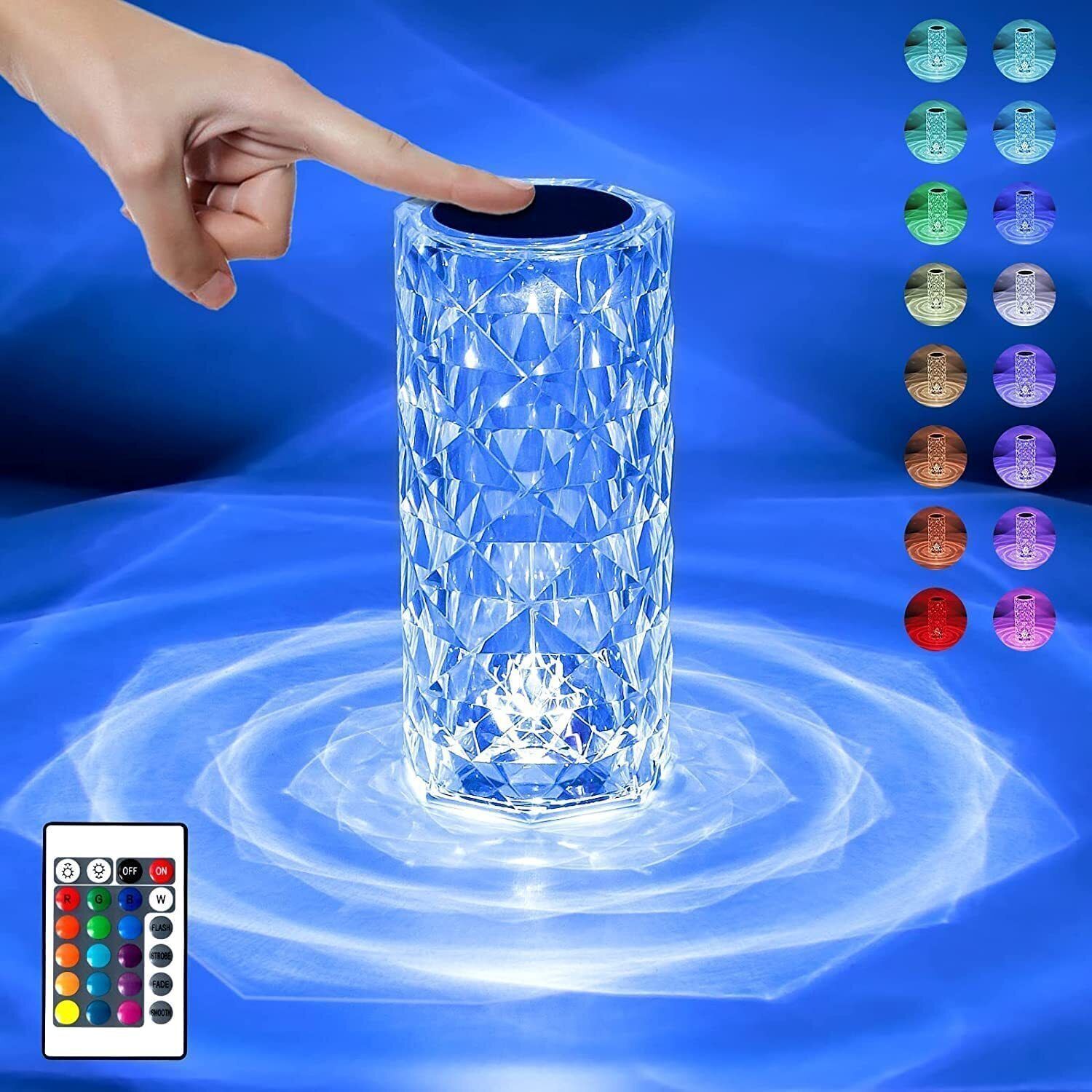 Crystal Lamp,16 Color Changing Rose,USB Rechargeable Table Lamp
