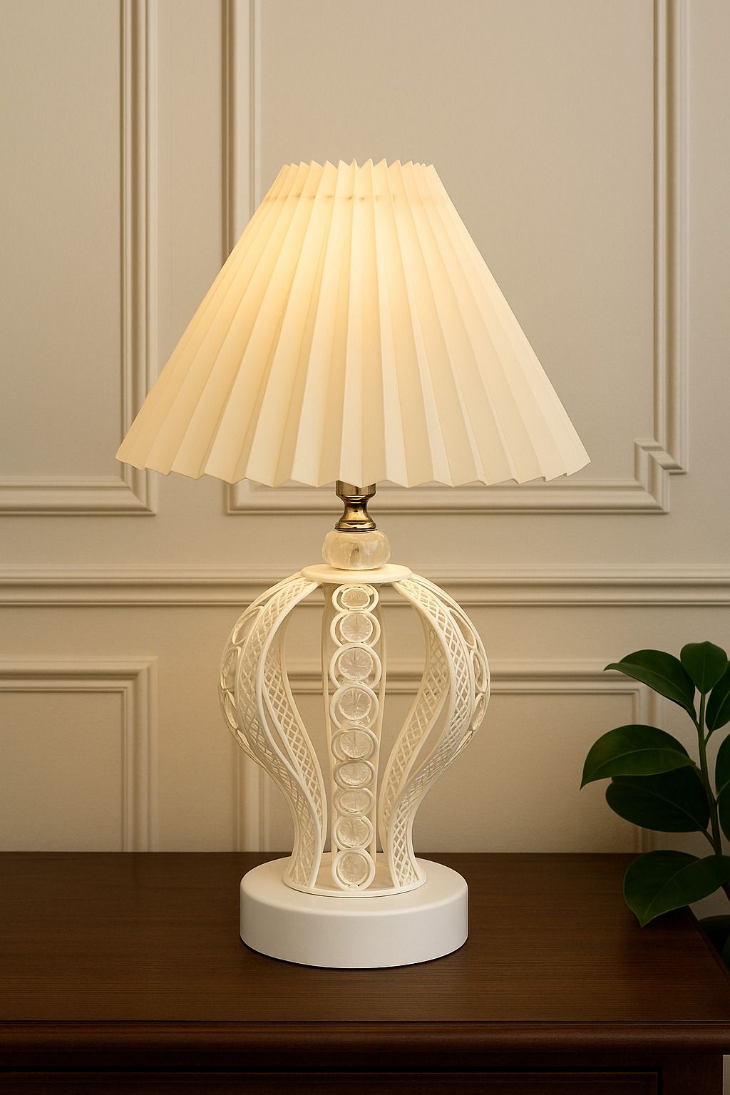 Small Crystal Nightstand Lamp, White Pleated Shade for Bedroom & Living Table Lamp-image-37
