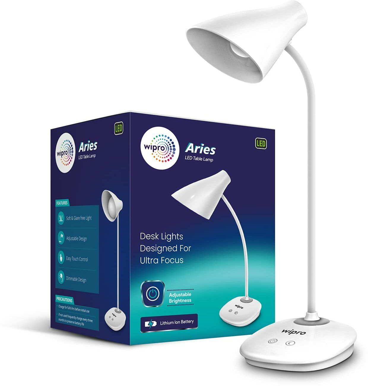 Aries 6W Rechargeable LED with 3 grade dimming|Touch control|Upto 5 Hrs backup Table Lamp