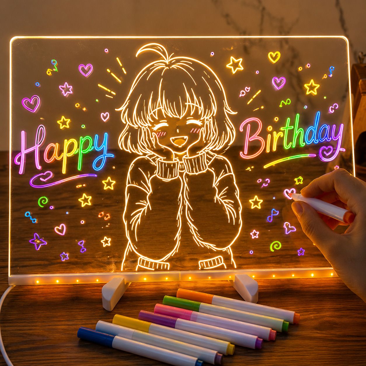 playnest LED Acrylic Writing Pad 30x20 cm Rewritable Message Board with Pen Table Lamp-picture-20