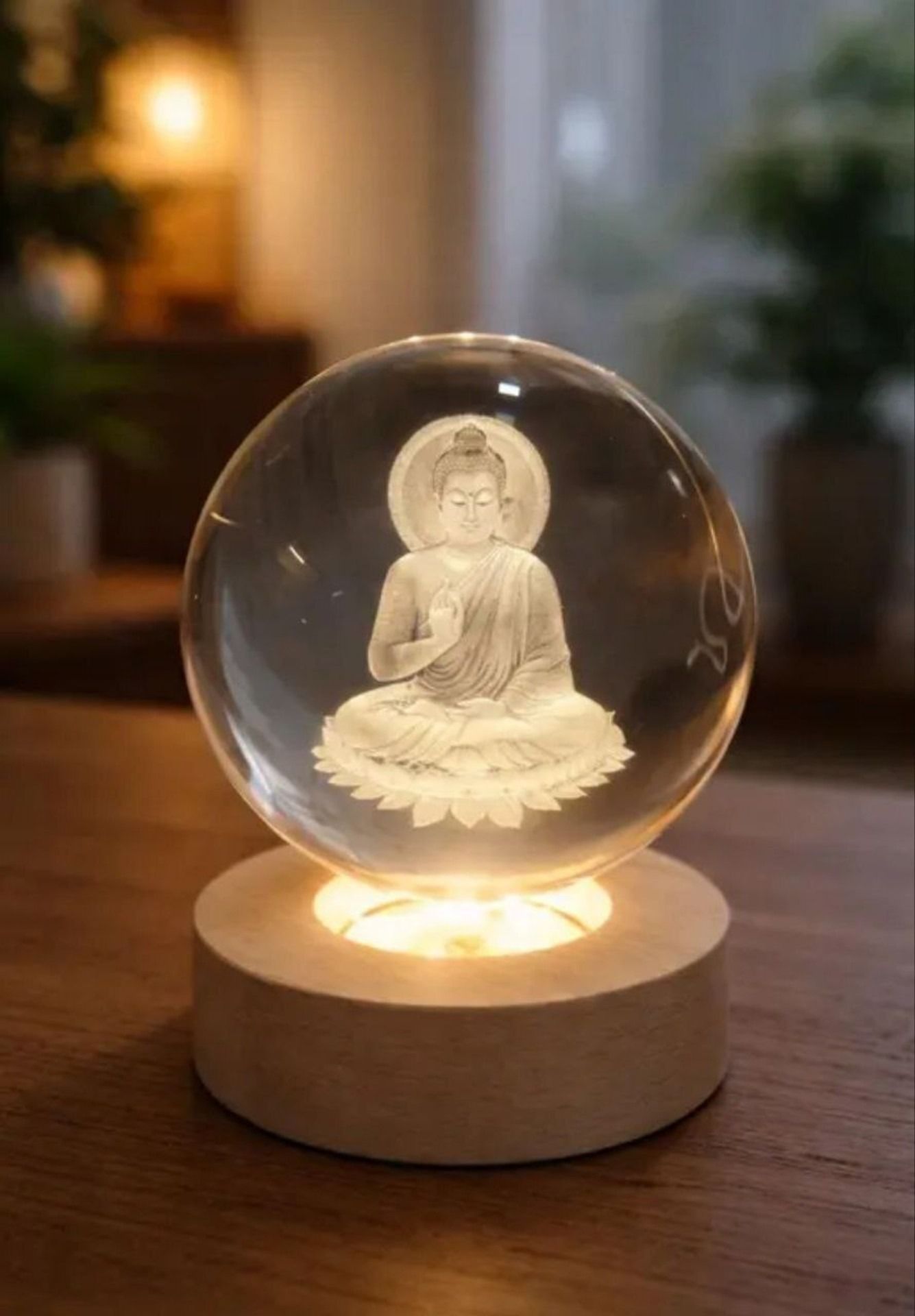 3D Buddha Crystal Ball Lamp with Wooden LED Base Night Light for Home Decor Night Lamp-image-44