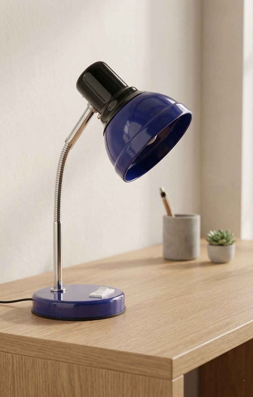 Vintage Study Table Lamp, Flexible SS Neck, Desk Lamp, B22 Base (No Bulb) Blue Study Lamp-image-10