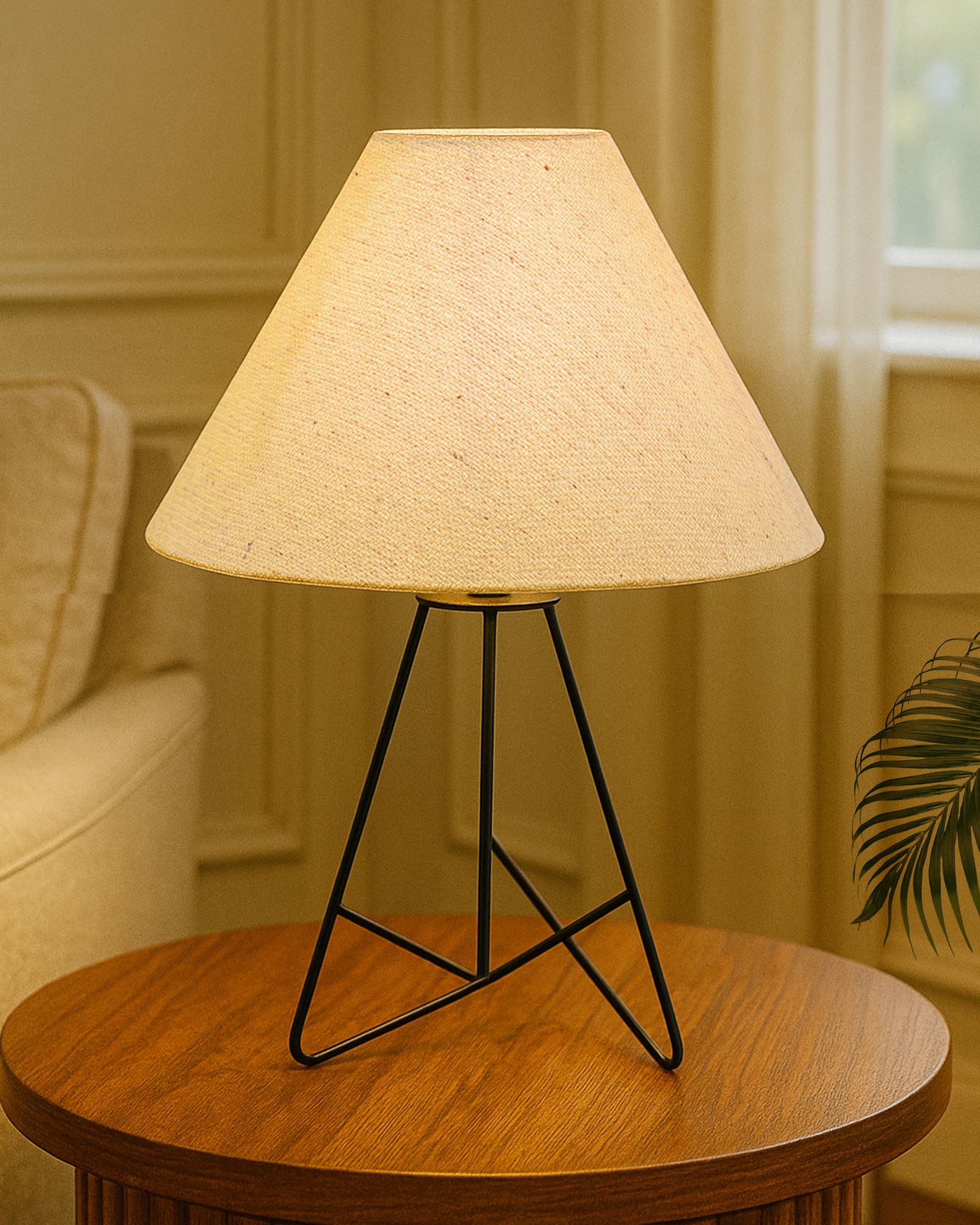 Retro Matt Black Wire Table Lamp, Beige Cone Shade for Living Room & Home Décor Table Lamp-image-14