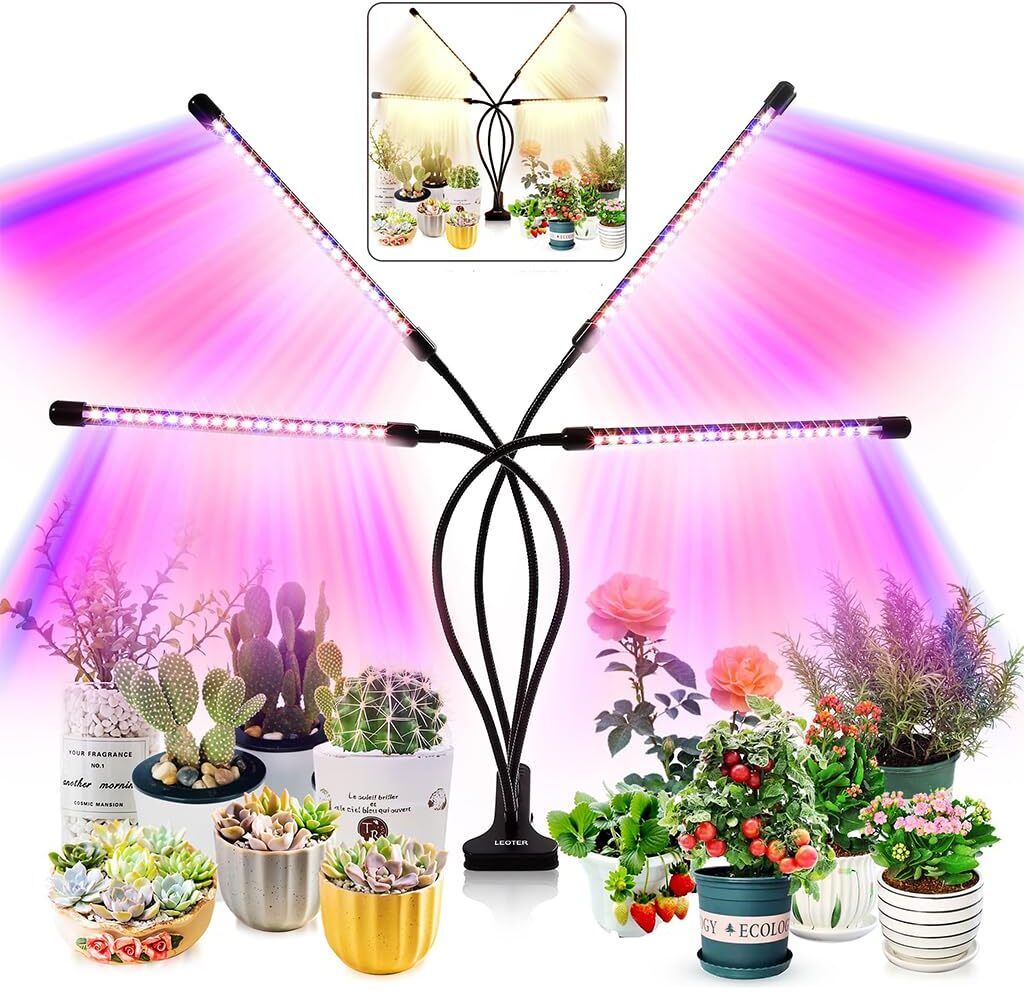 Full Spectrum Grow Light 2 Head Clip Plant Lamp with Timer Table Lamp-image-9